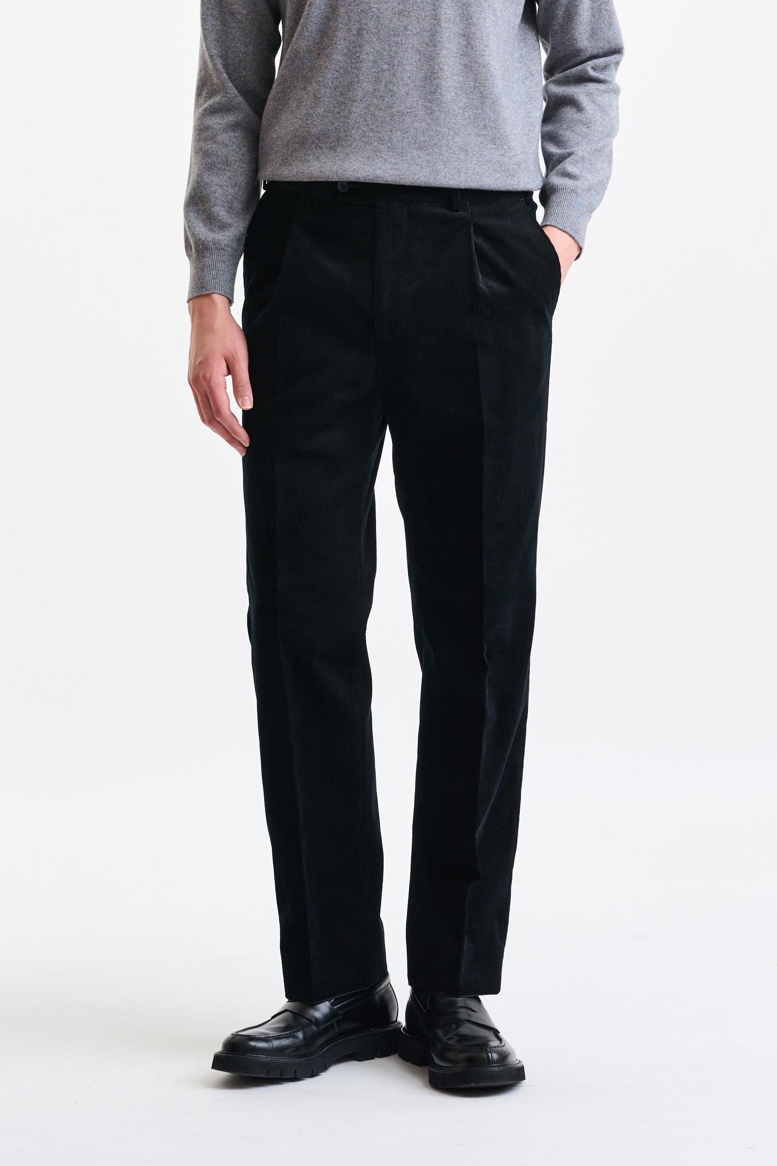 Black 100% Wool Farley Trousers Corduroy