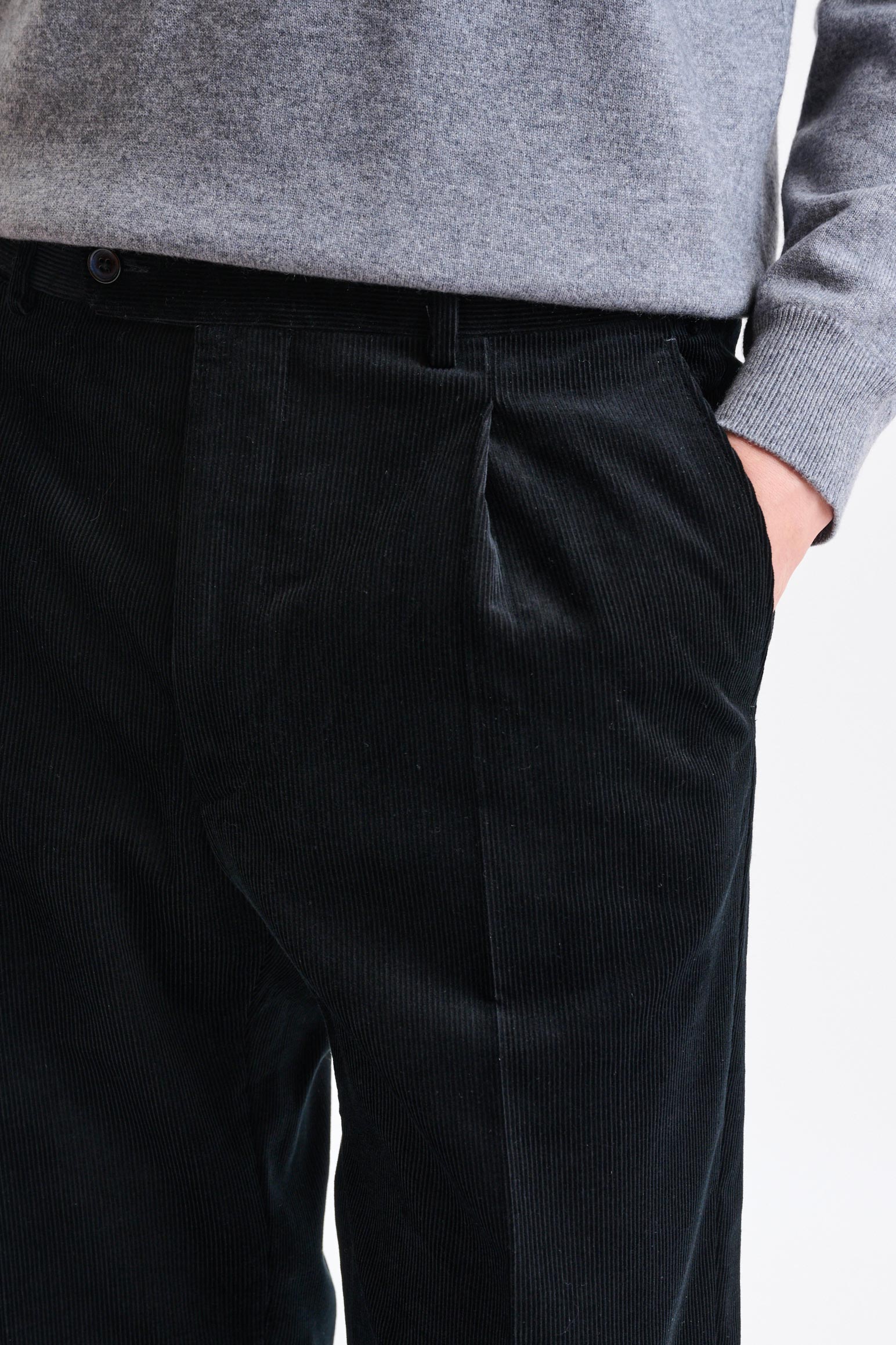 Black 100% Wool Farley Trousers Corduroy — detail 2