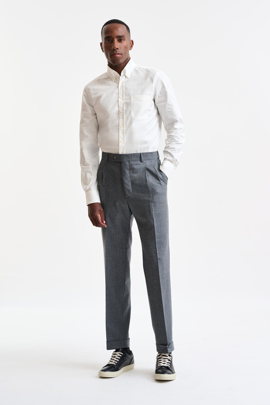Light Grey 100% Wool Farley Trousers Flannel & Saxony — detail 1