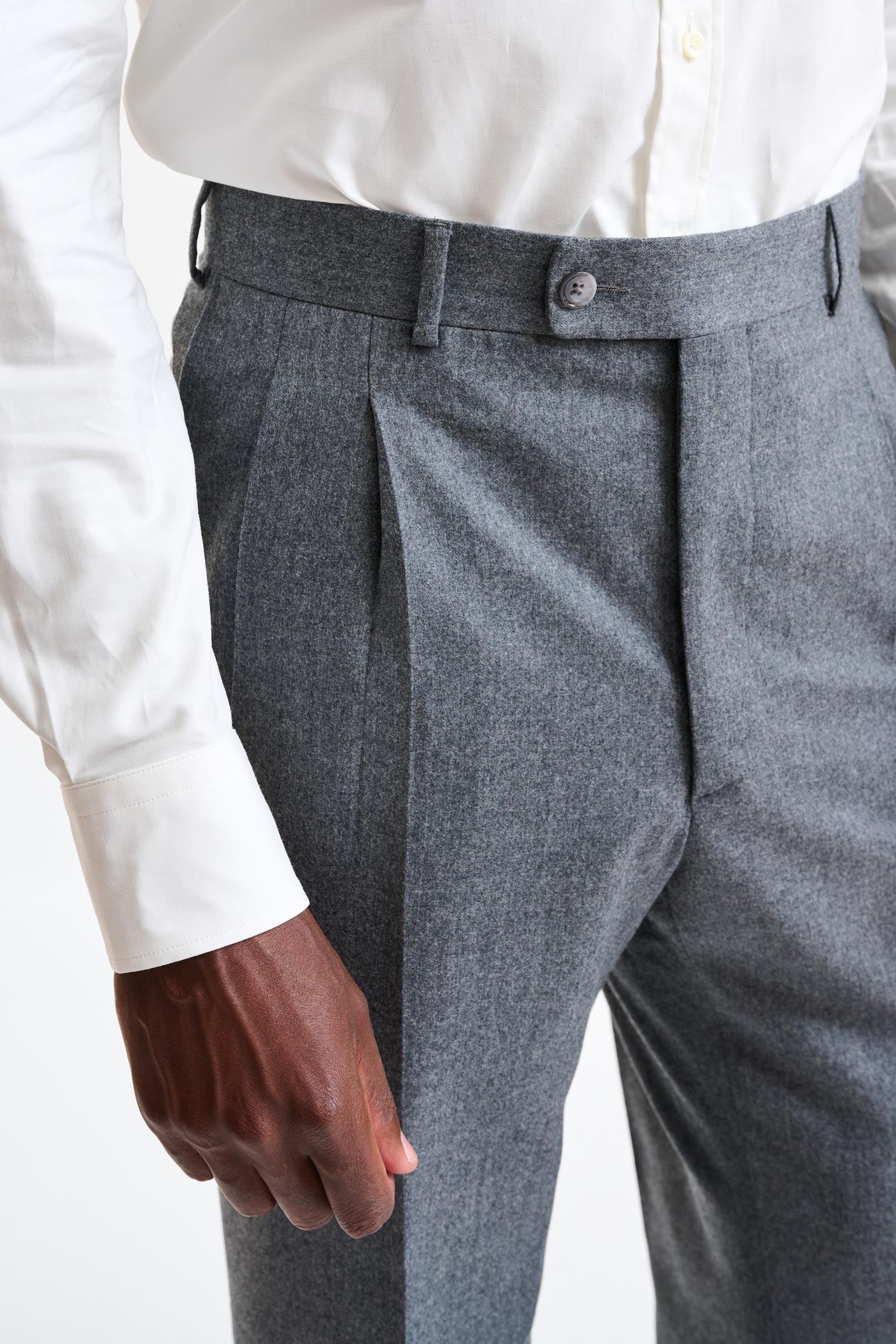 Light Grey 100% Wool Farley Trousers Flannel & Saxony — detail 2