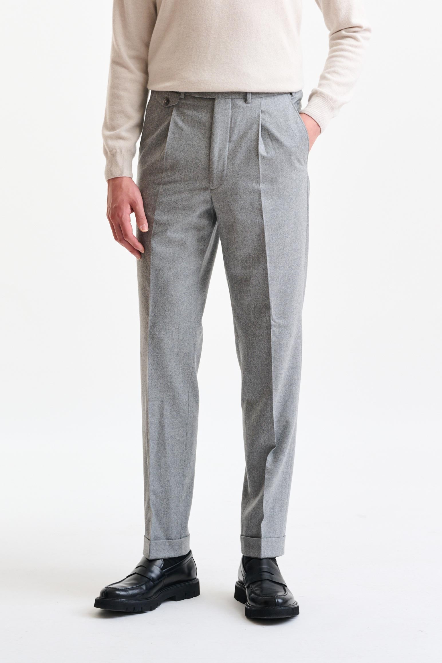 Grey Wool Farley Trousers Flannel & Saxony
