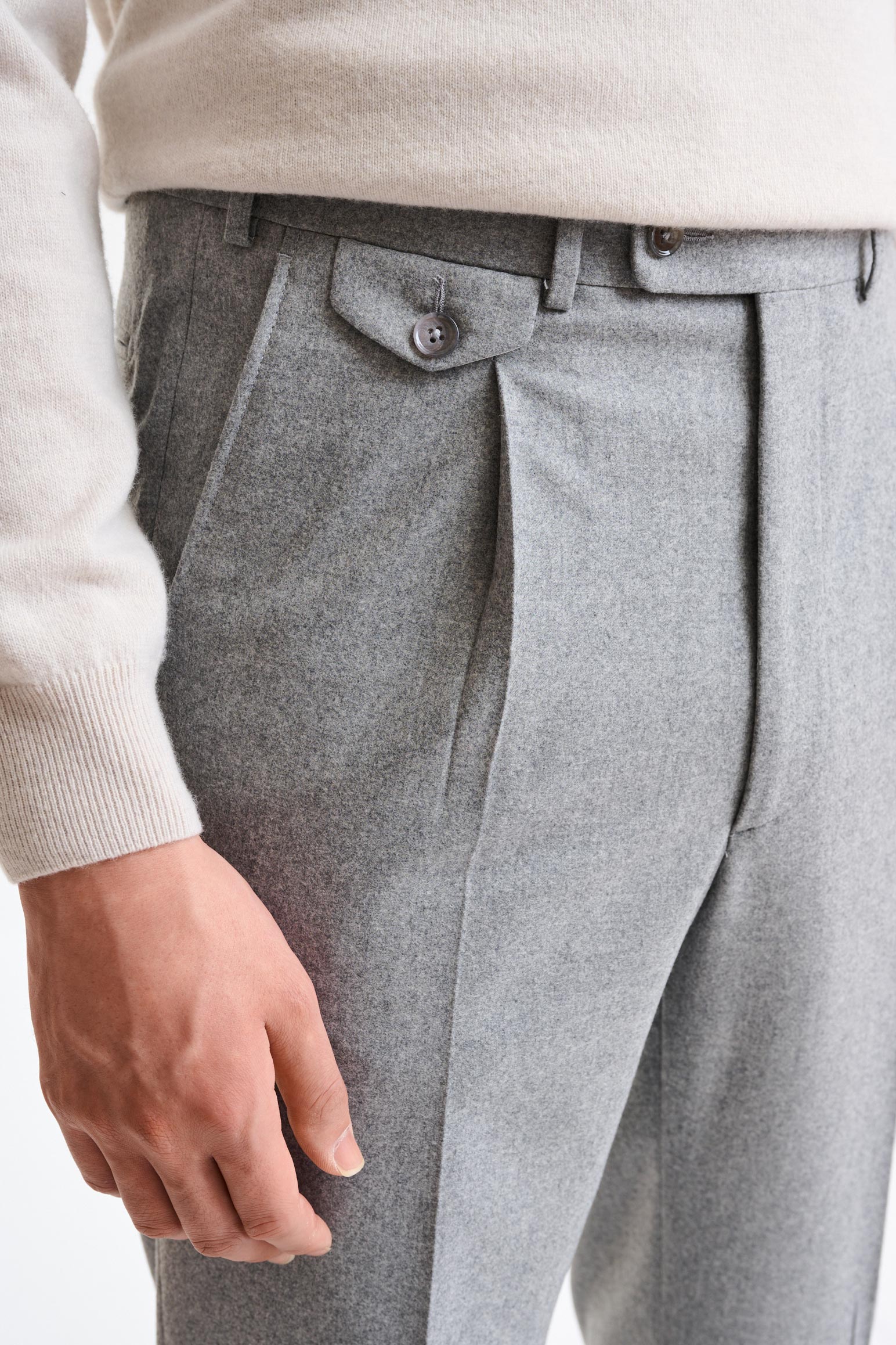 Grey Wool Farley Trousers Flannel & Saxony — detail 2