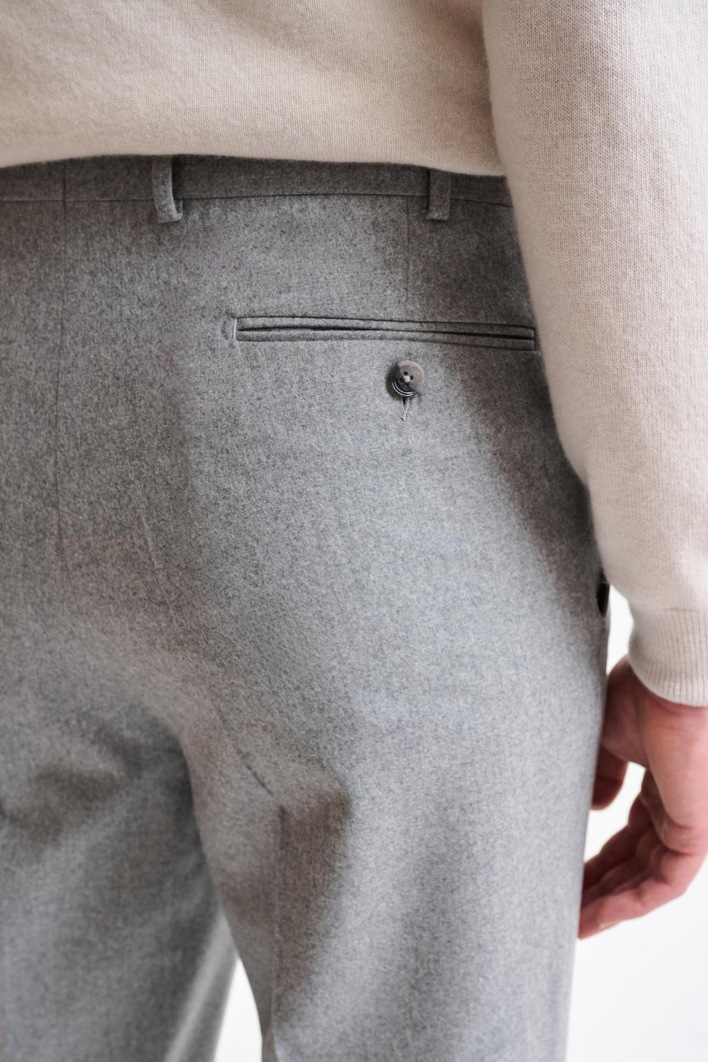 Grey Wool Farley Trousers Flannel & Saxony — detail 3