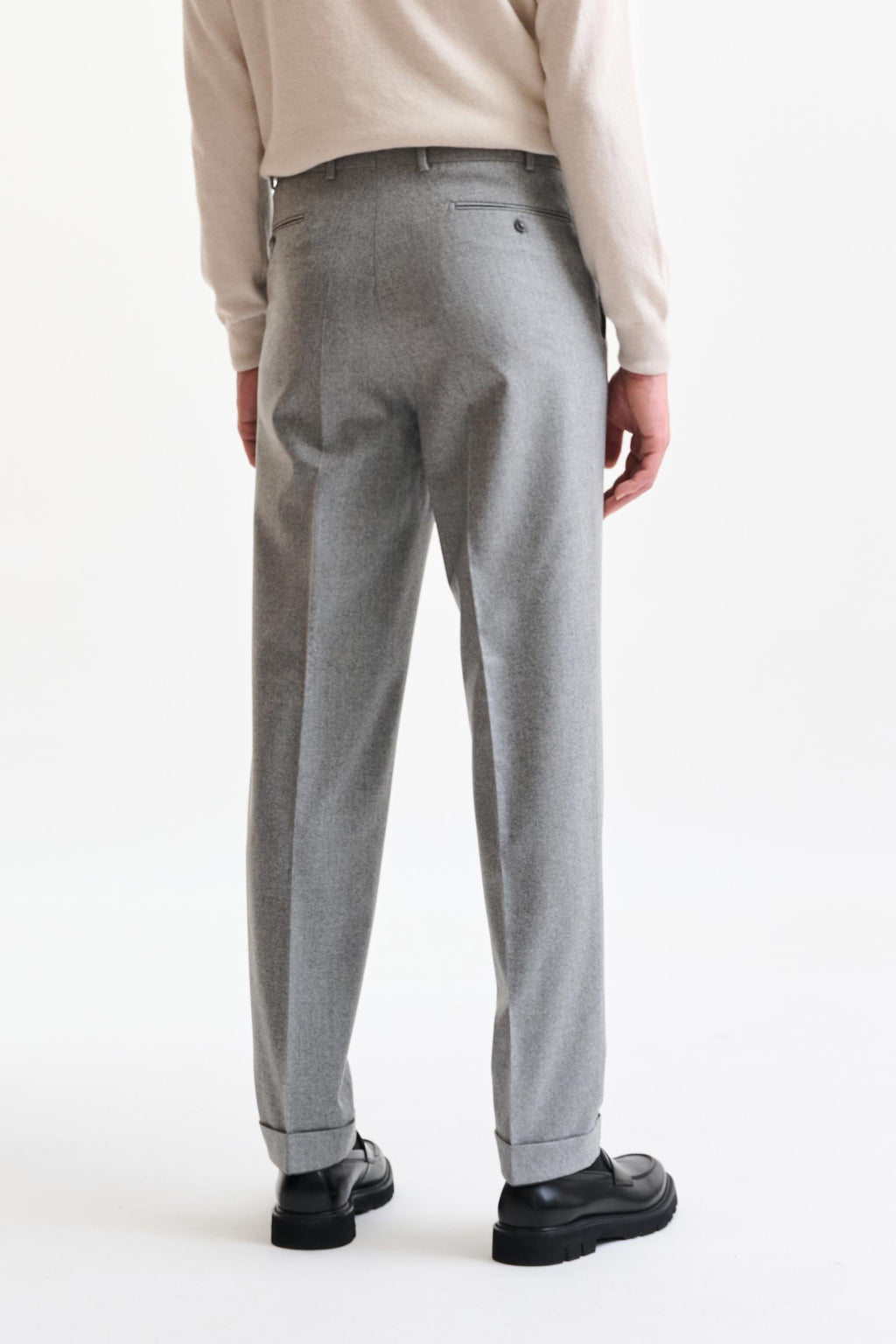 Grey Wool Farley Trousers Flannel & Saxony — detail 4