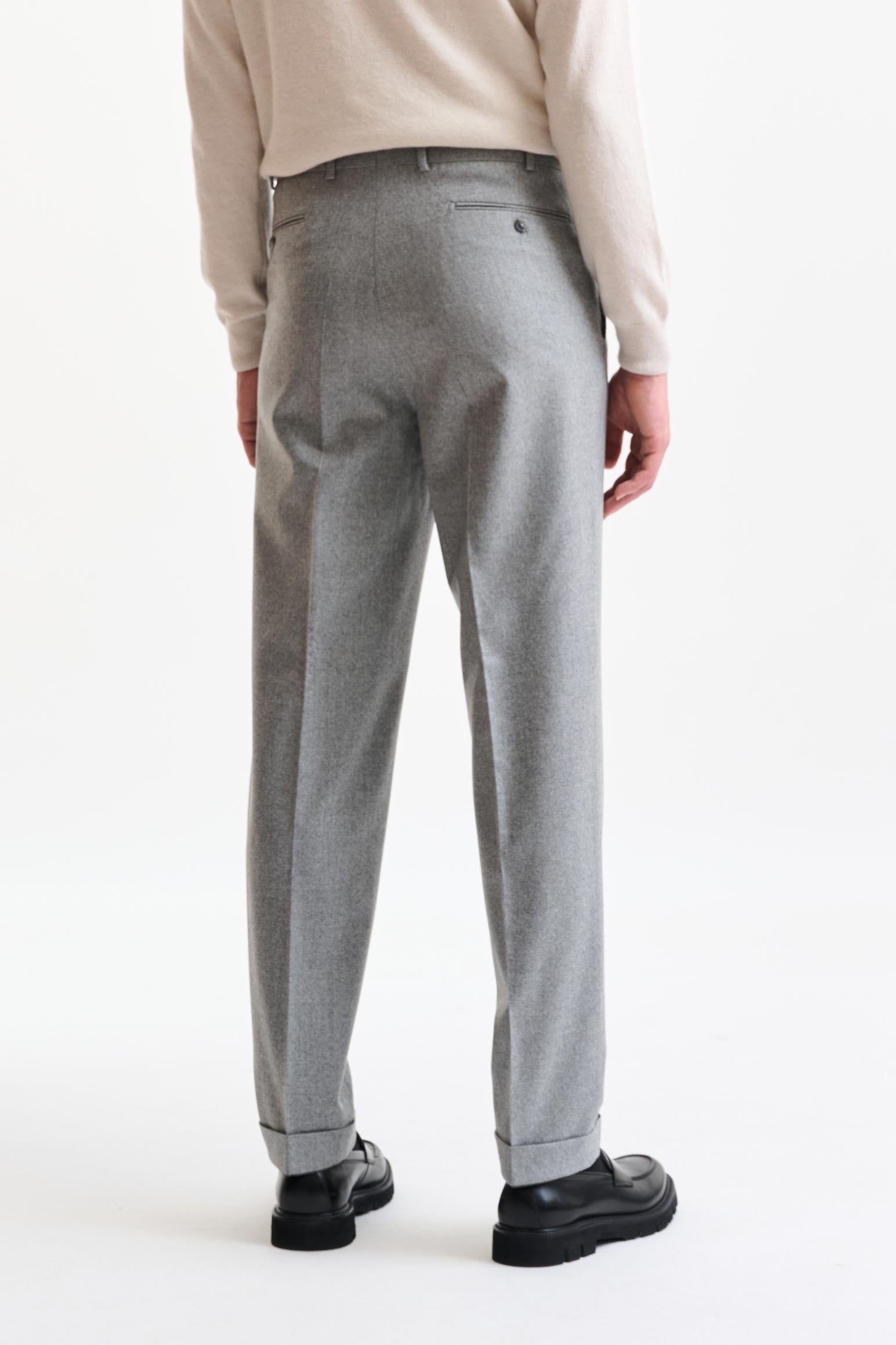 Grey Wool Farley Trousers Flannel & Saxony — detail 4