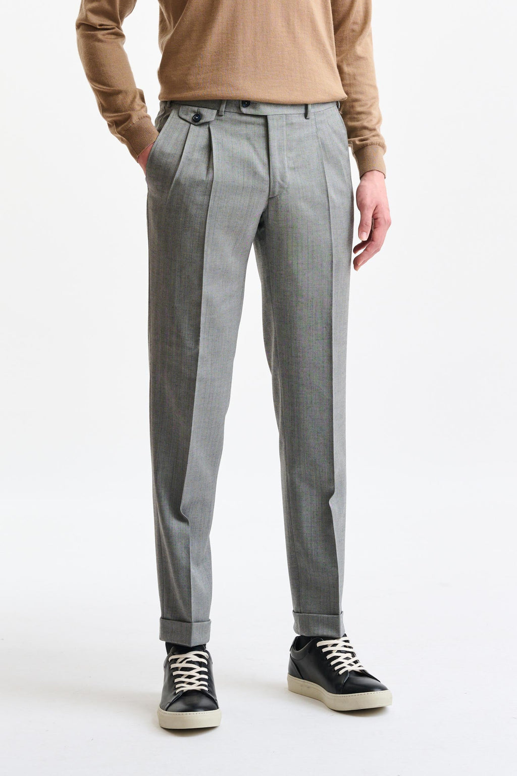 Grey Stripped Wool Farley Trousers Galaxy