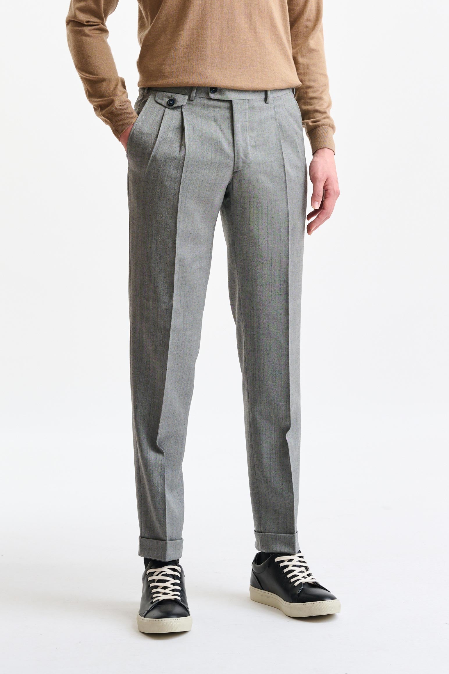 Grey Stripped Wool Farley Trousers Galaxy