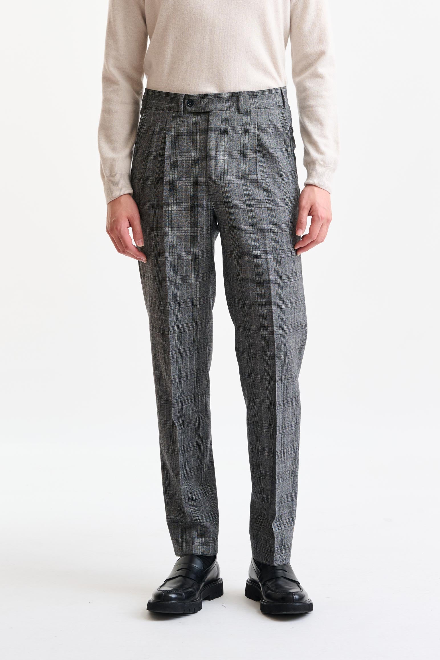 Grey Check Wool Farley Trousers Hybrid