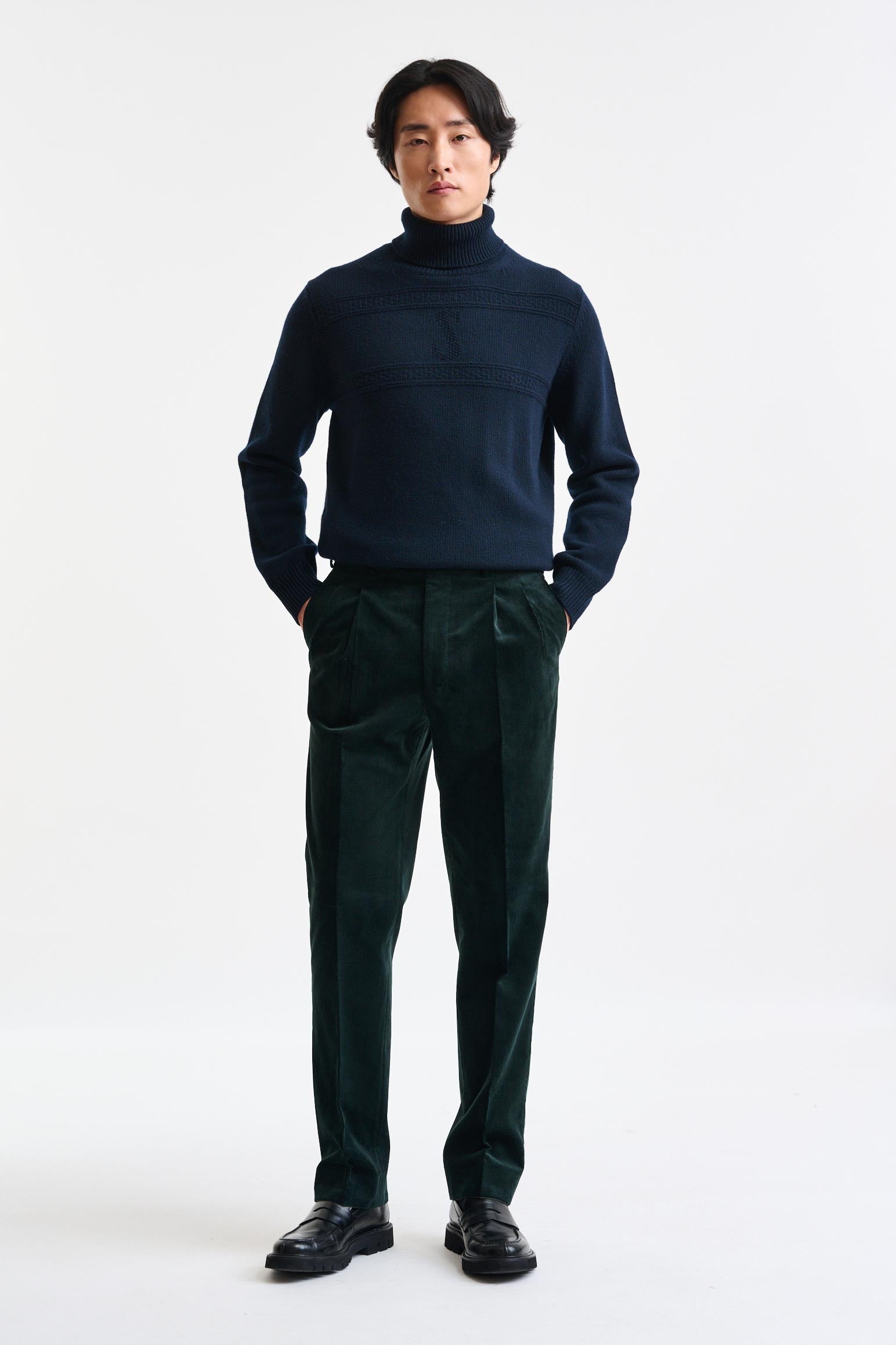 Green Cashmere and Cotton Farley Trousers Corduroy — detail 1