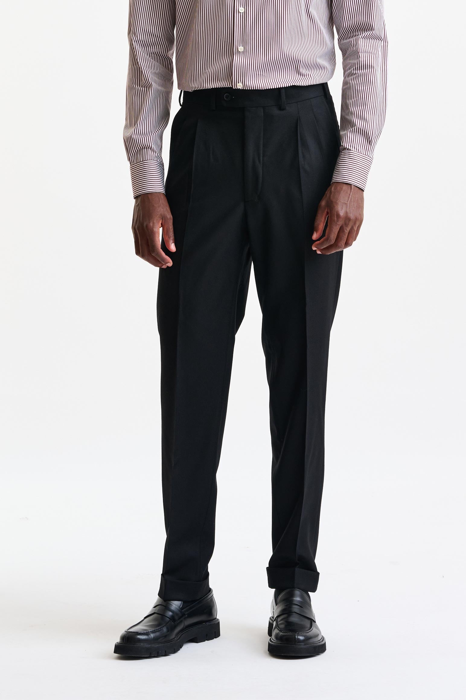 Black Wool Farley Trousers Flannel & Saxony