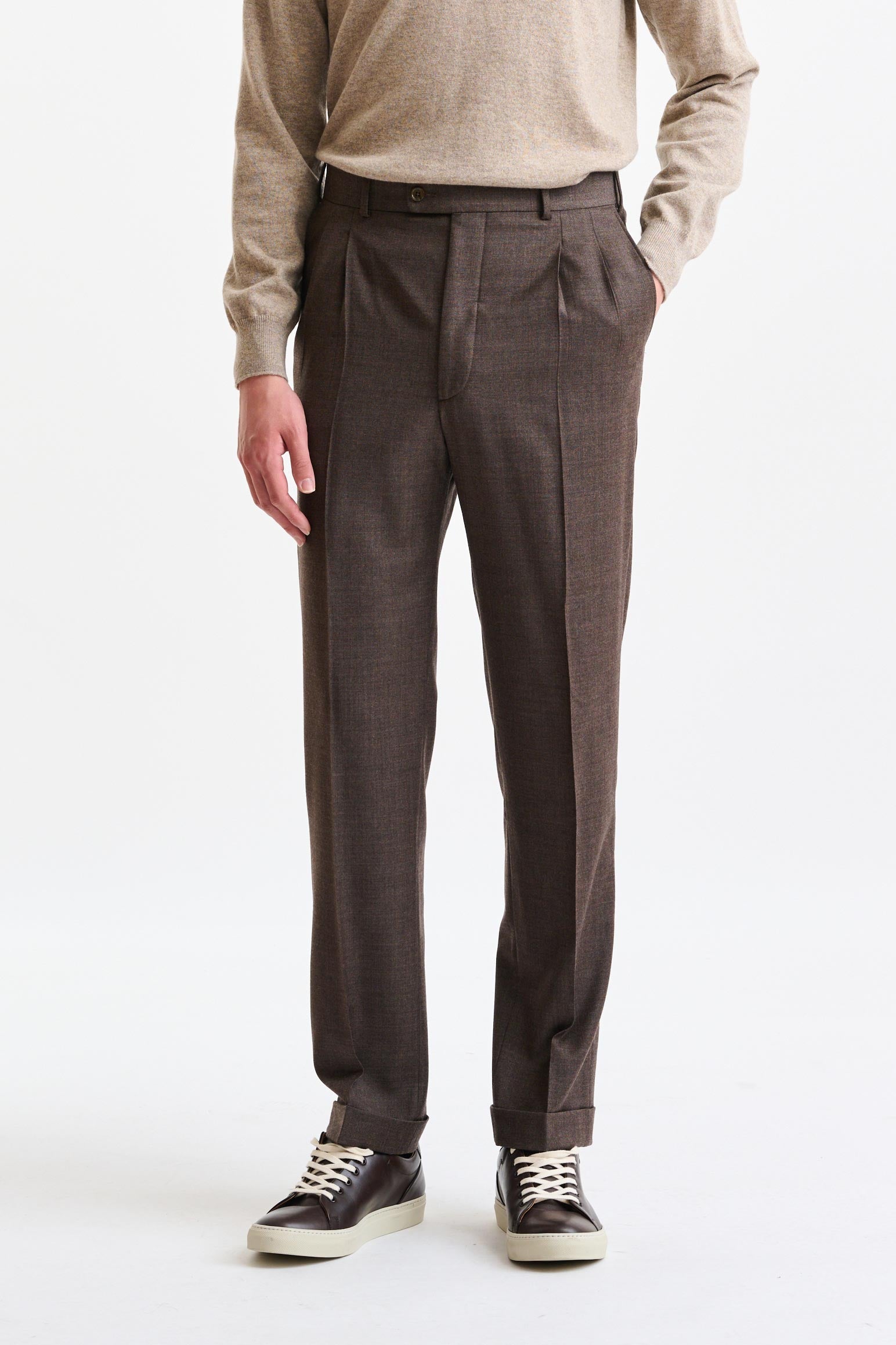Brown Super 130´s Wool Farley Trousers Hybrid
