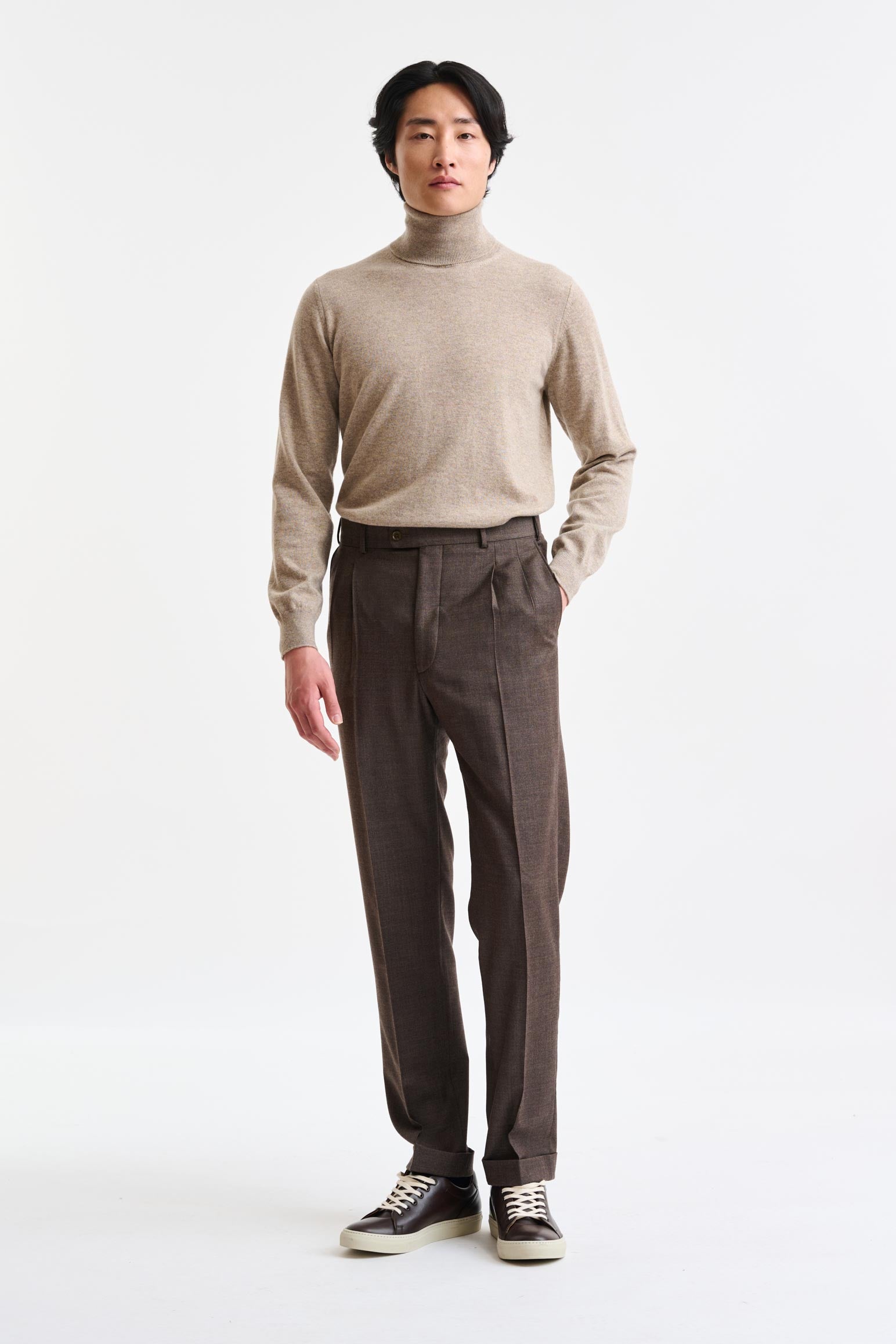 Brown Super 130´s Wool Farley Trousers Hybrid — detail 1