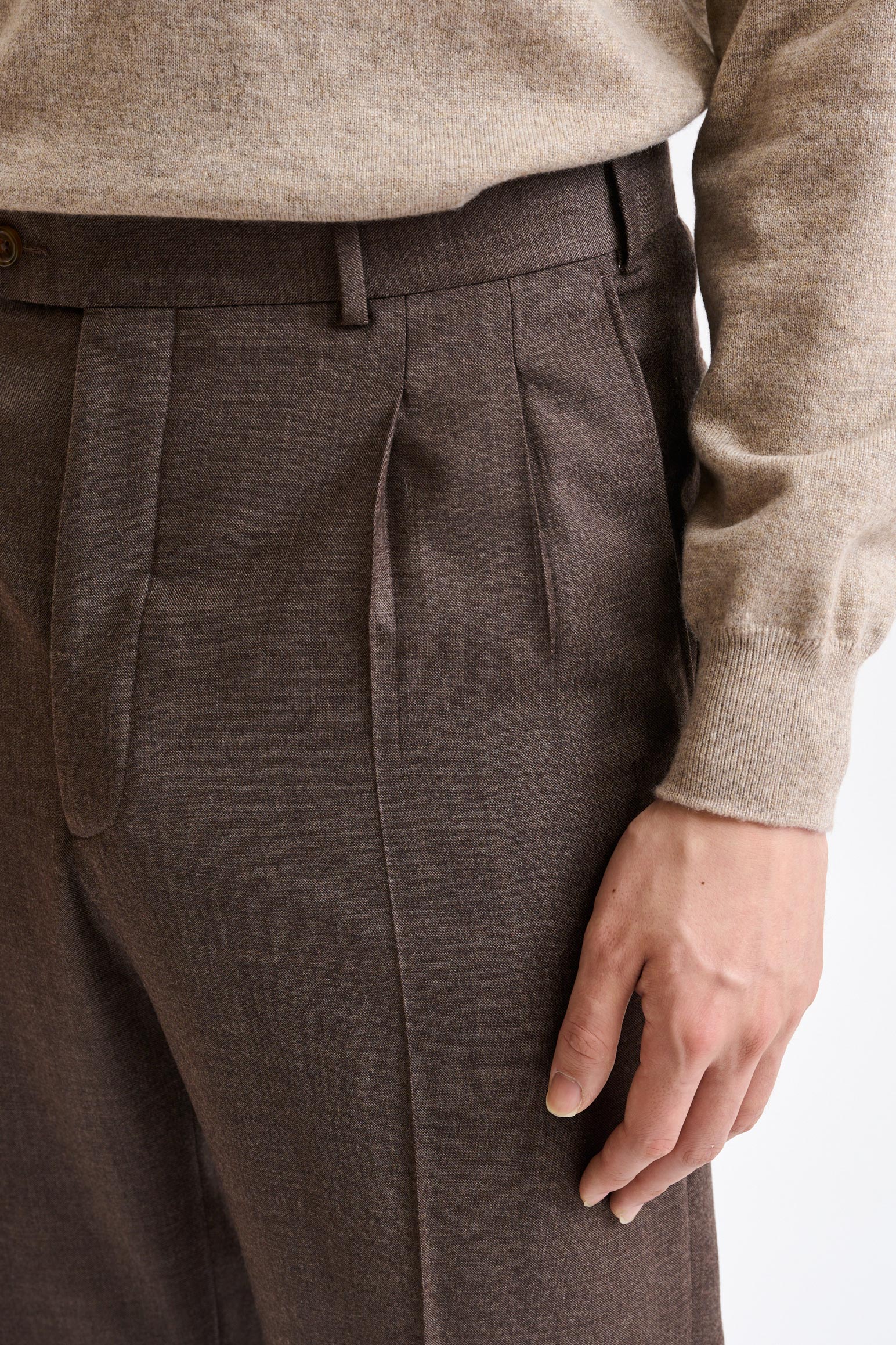 Brown Super 130´s Wool Farley Trousers Hybrid — detail 2