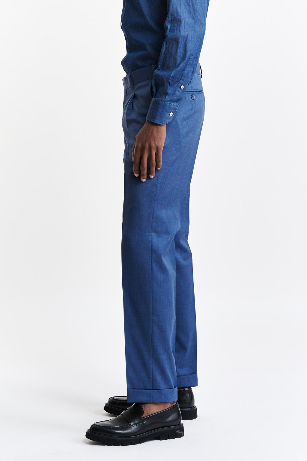 Medium Blue Wool Super 100's Farley Trousers New Deluxe — detail 2
