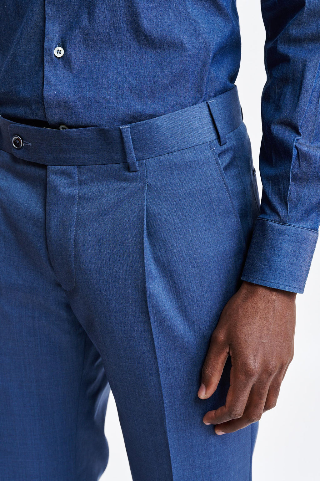 Medium Blue Wool Super 100's Farley Trousers New Deluxe — detail 3