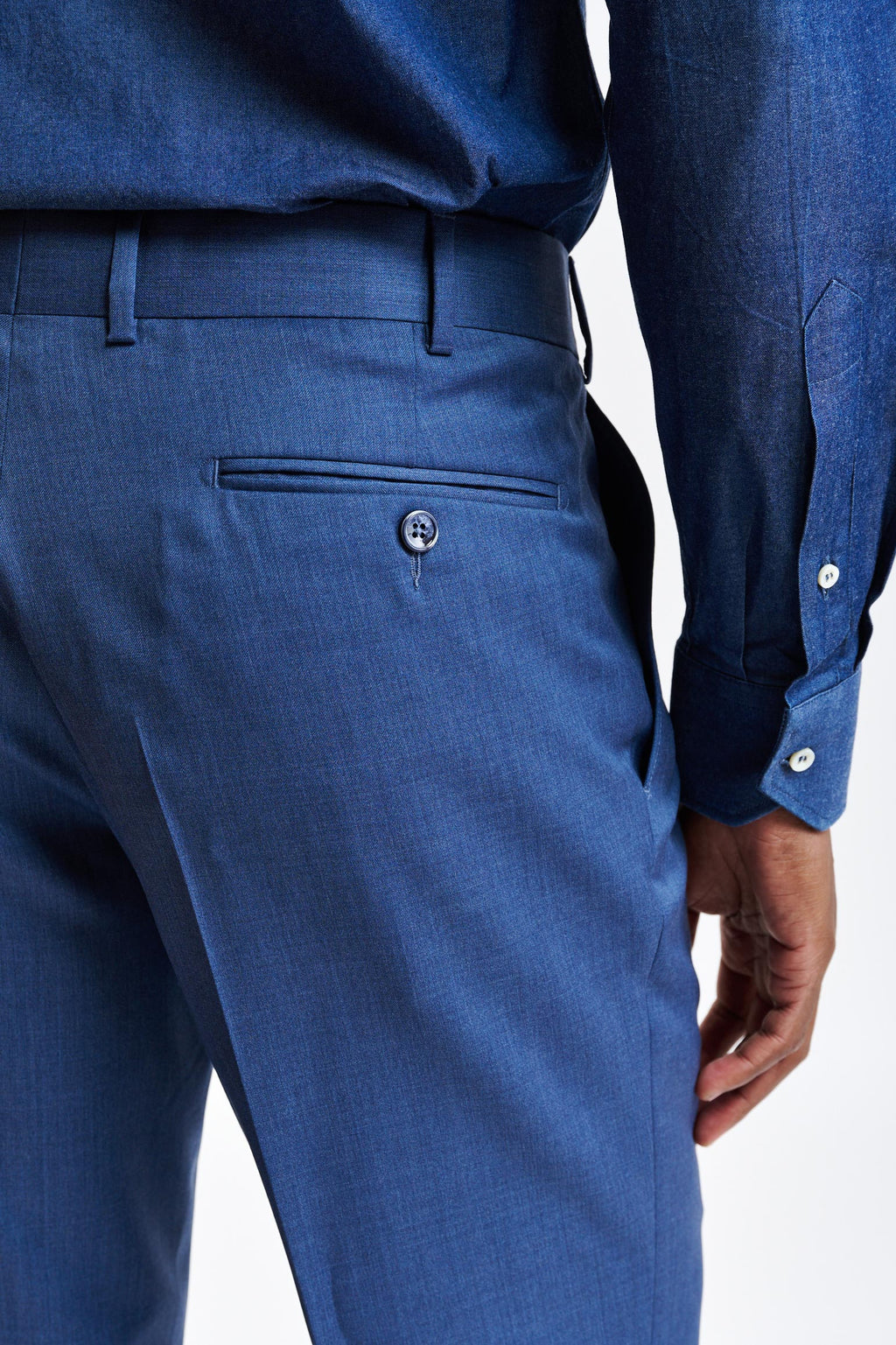 Medium Blue Wool Super 100's Farley Trousers New Deluxe — detail 4
