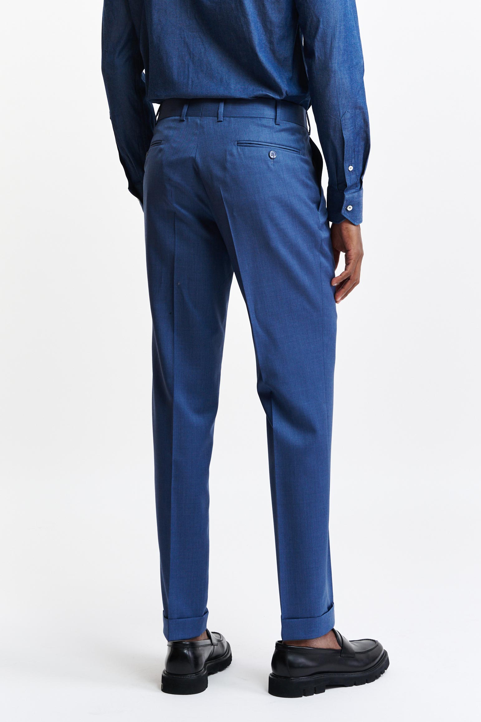 Medium Blue Wool Super 100's Farley Trousers New Deluxe — detail 5