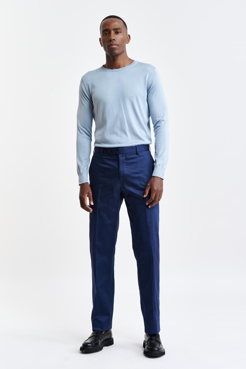 Dark Blue 100% Cotton Xander Trousers Cashmere Cotton — detail 1