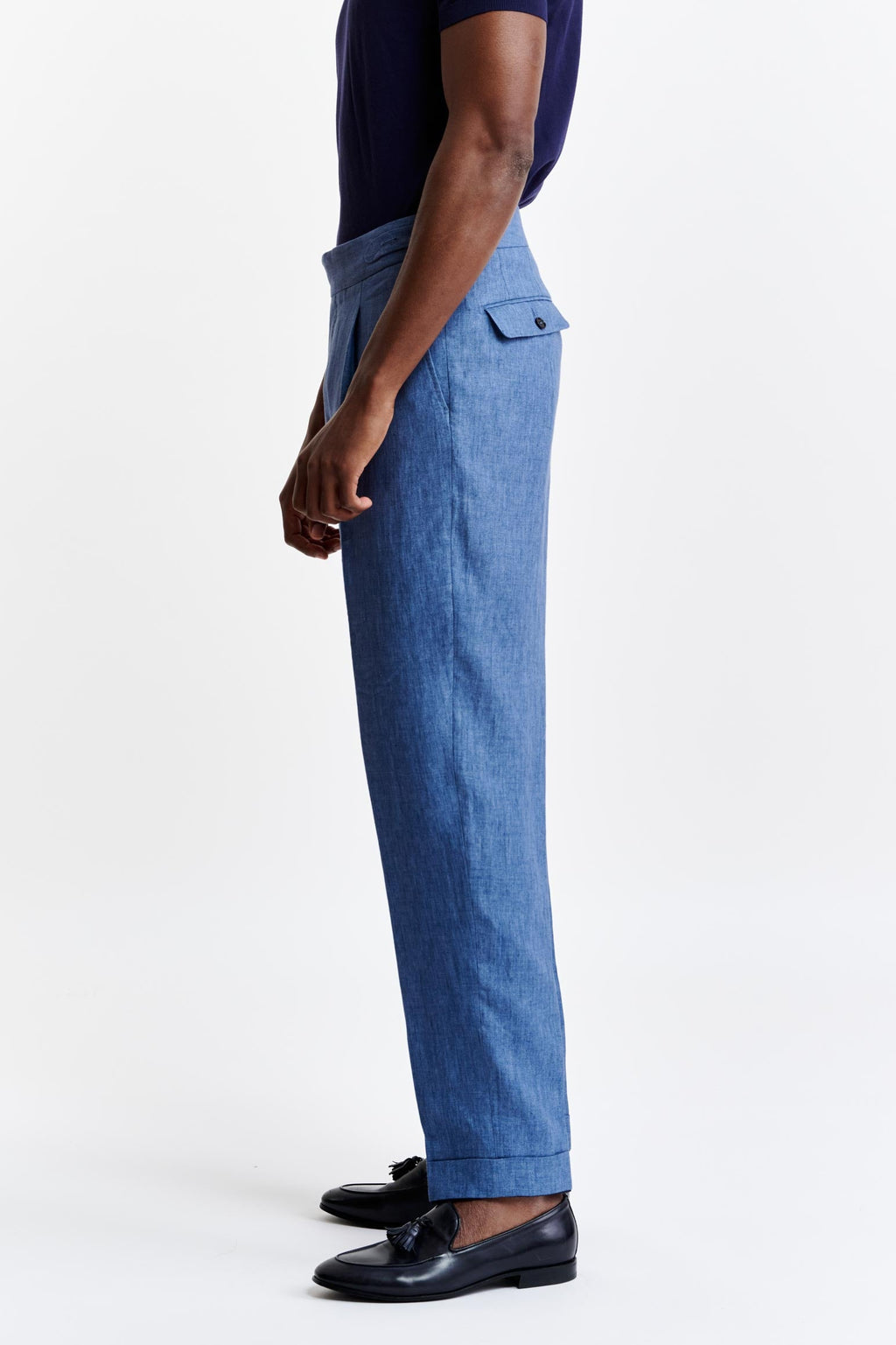 Medium Blue 100% Linen Gurkha Trousers Pure Linen — detail 2