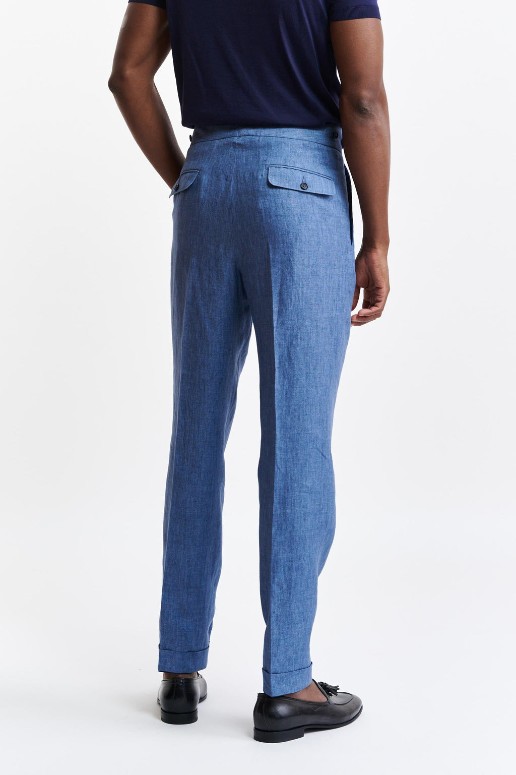 Medium Blue 100% Linen Gurkha Trousers Pure Linen — detail 5