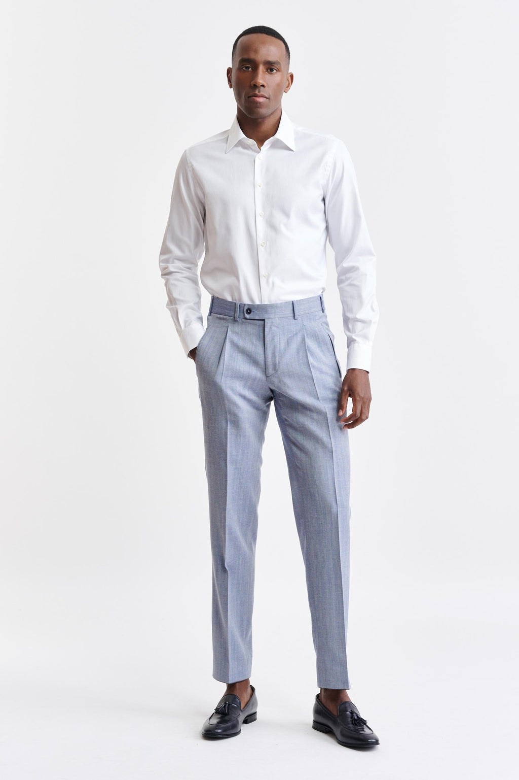 Medium Blue Wool & Cashmere Farley Trousers Jazz — detail 1
