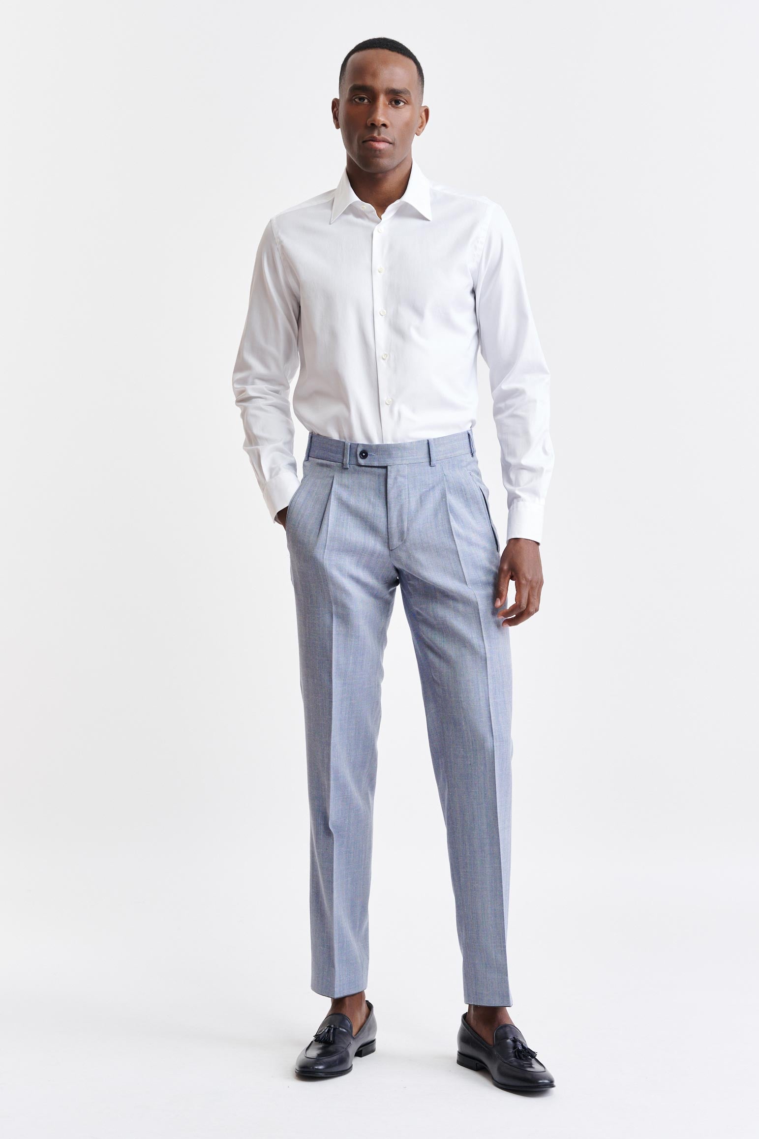 Medium Blue Wool & Cashmere Farley Trousers Jazz — detail 1