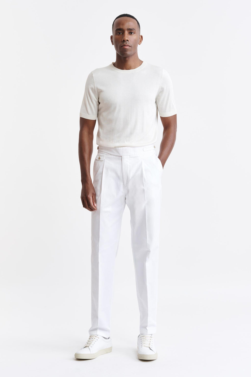 White Cotton Gurkha Trousers Cashmere Cotton — detail 1