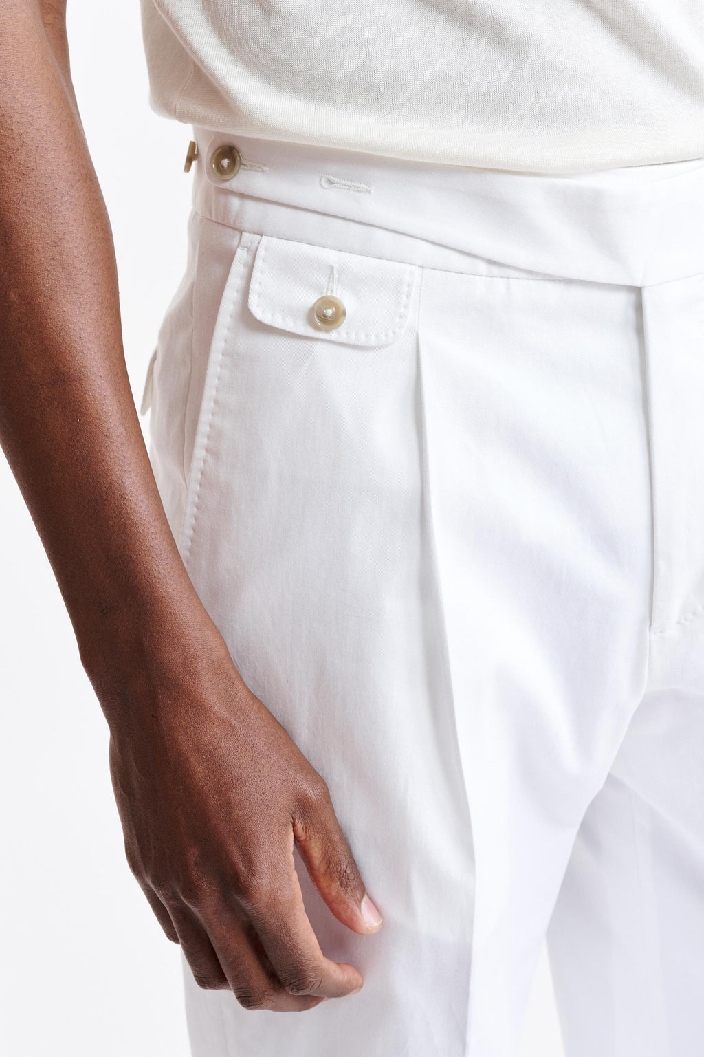 White Cotton Gurkha Trousers Cashmere Cotton — detail 3