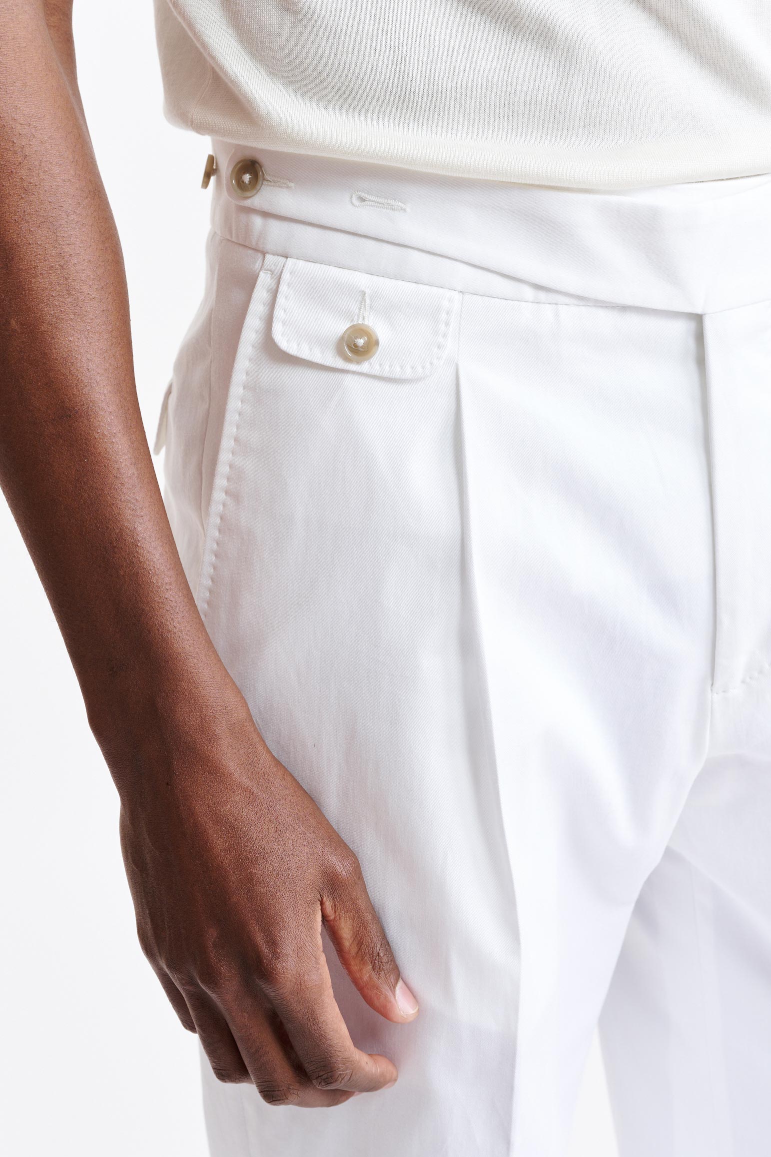 White Cotton Gurkha Trousers Cashmere Cotton — detail 3