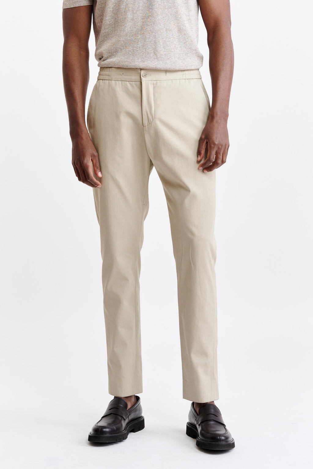 Light Brown Cotton Drawstring Trousers Cashmere Cotton