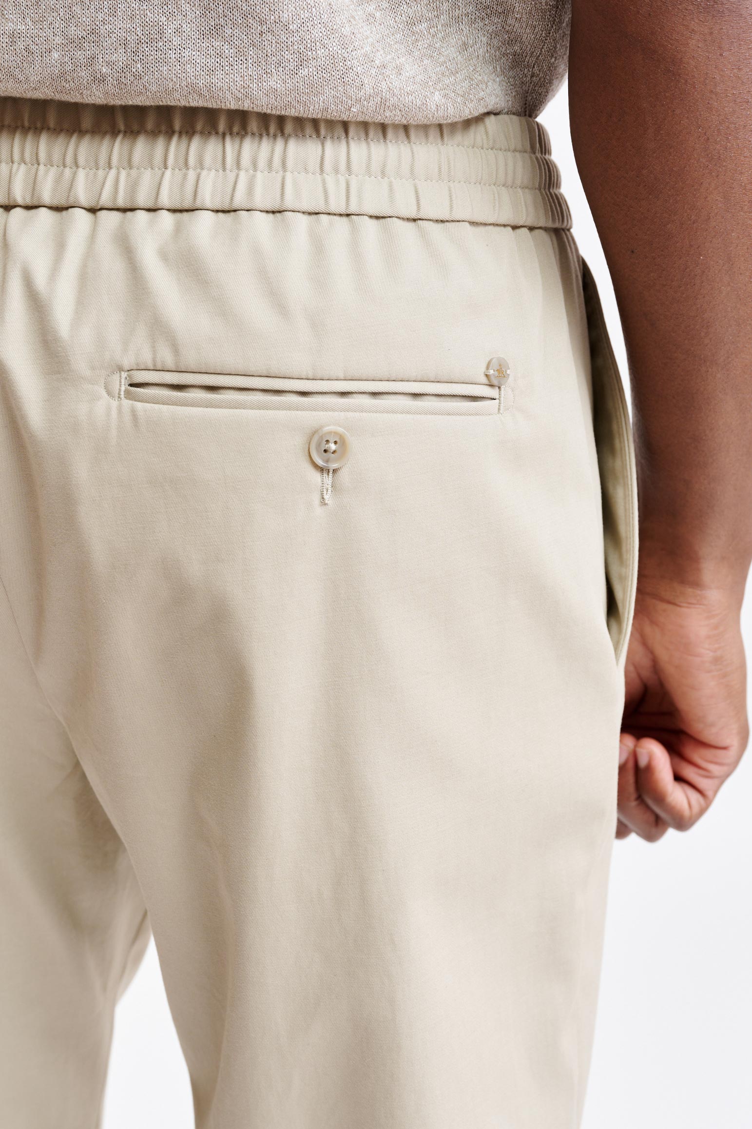 Light Brown Cotton Drawstring Trousers Cashmere Cotton — detail 4