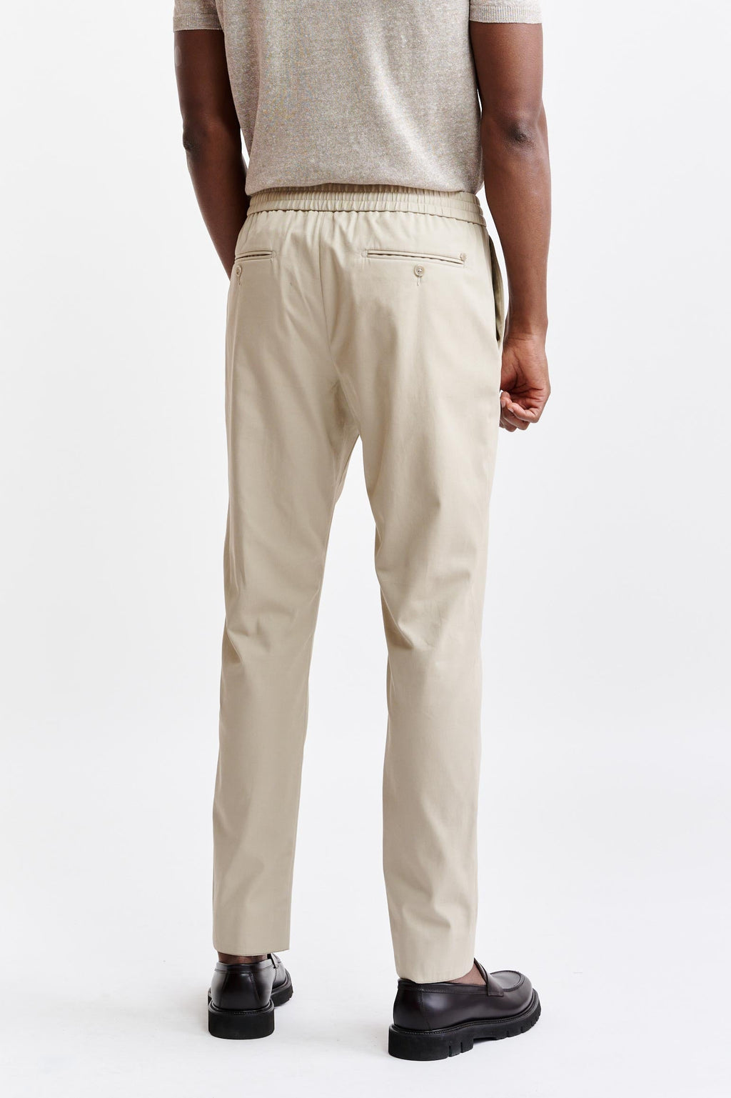 Light Brown Cotton Drawstring Trousers Cashmere Cotton — detail 5