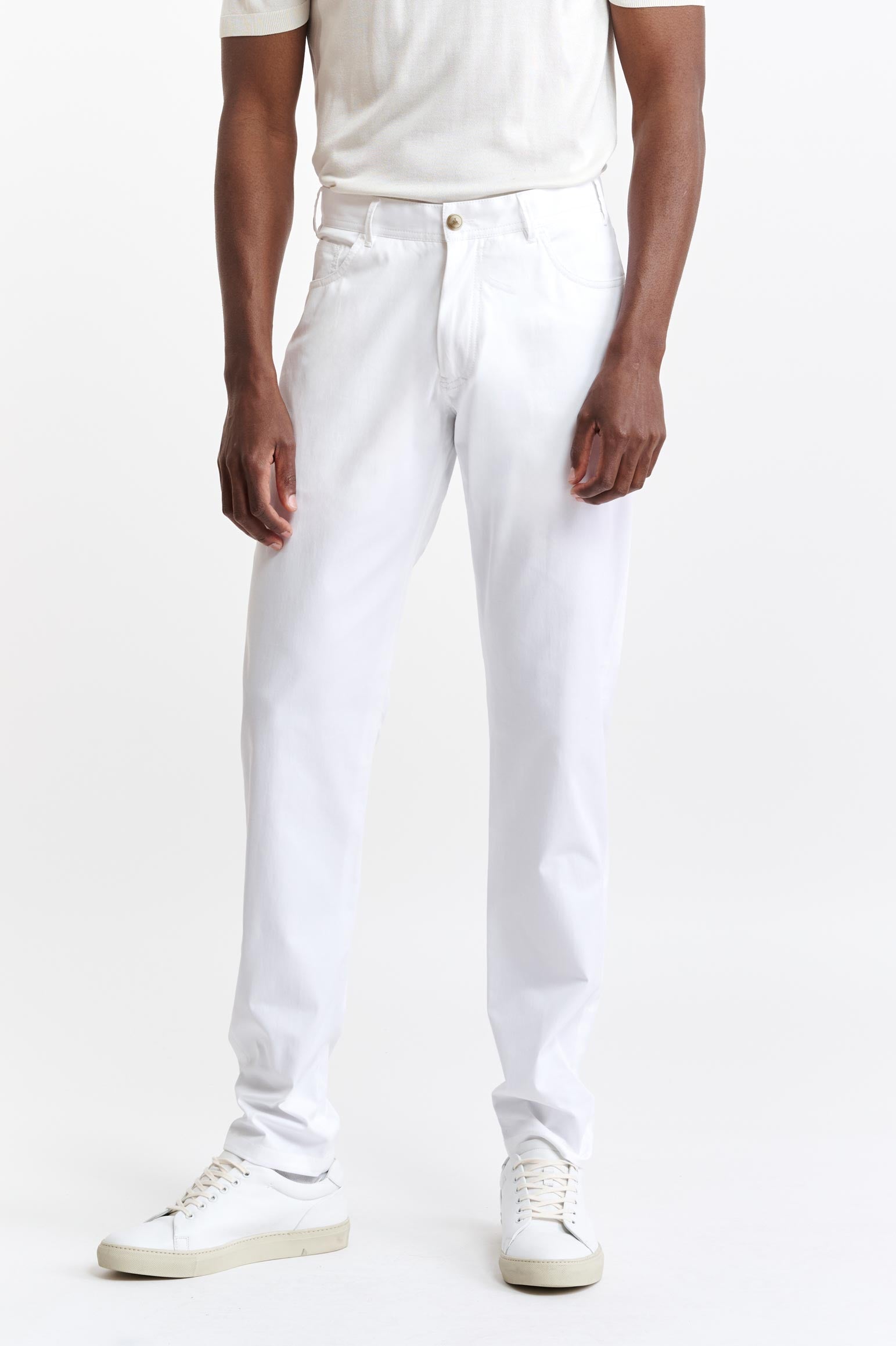 White Cotton Five Pocket Trousers Cashmere Cotton