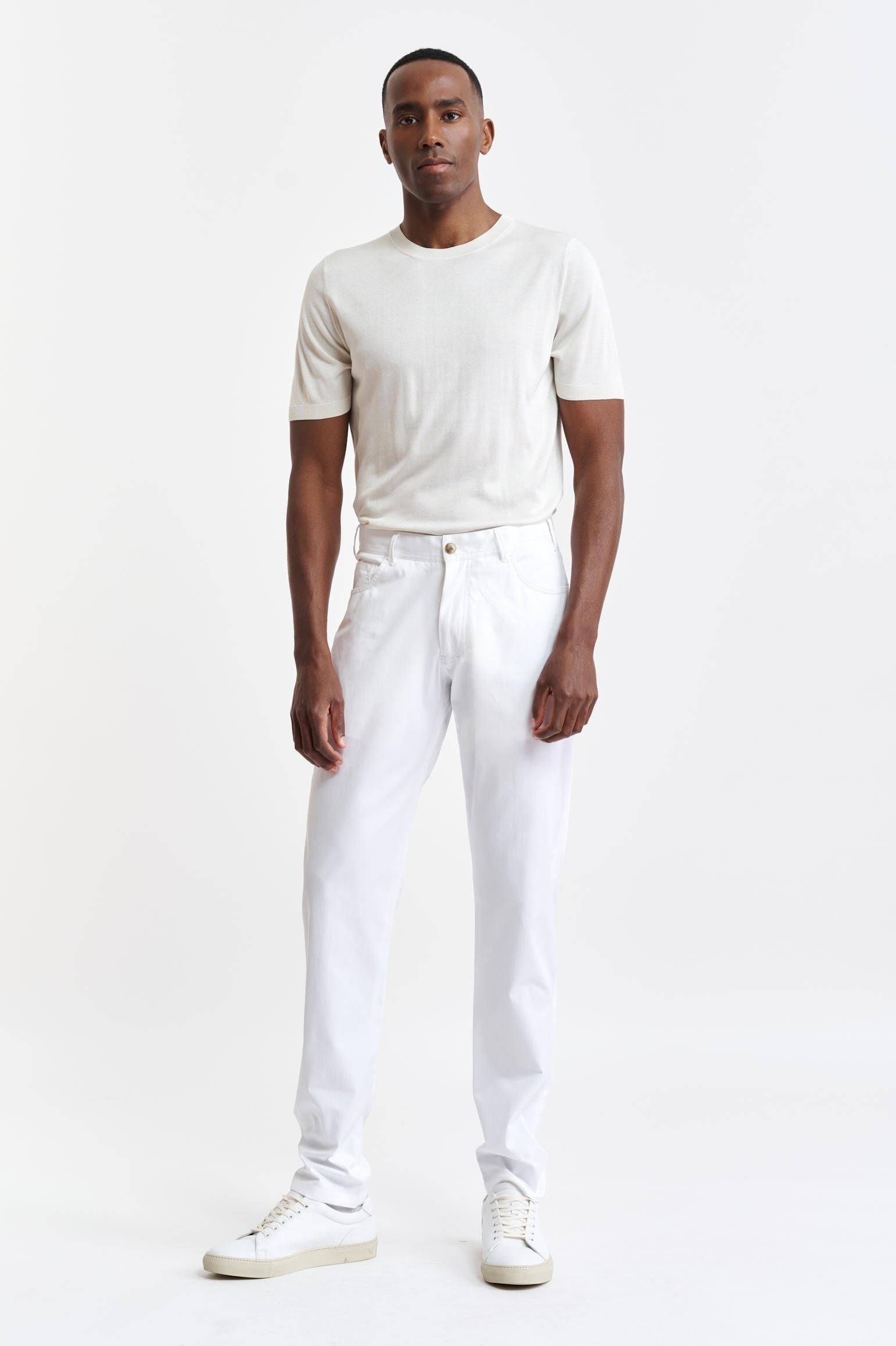 White Cotton Five Pocket Trousers Cashmere Cotton — detail 1