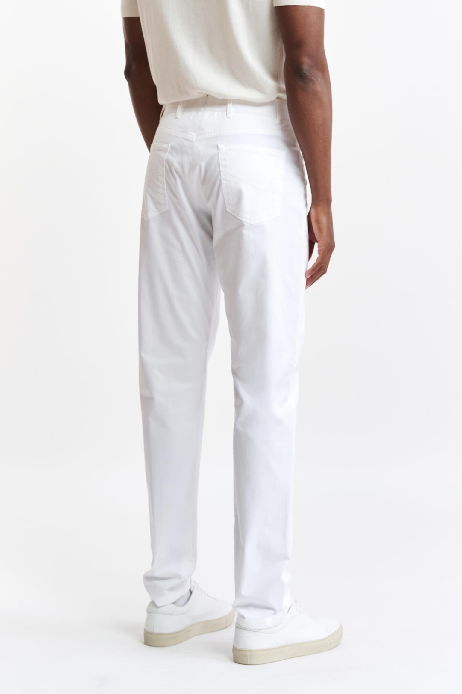 White Cotton Five Pocket Trousers Cashmere Cotton — detail 5