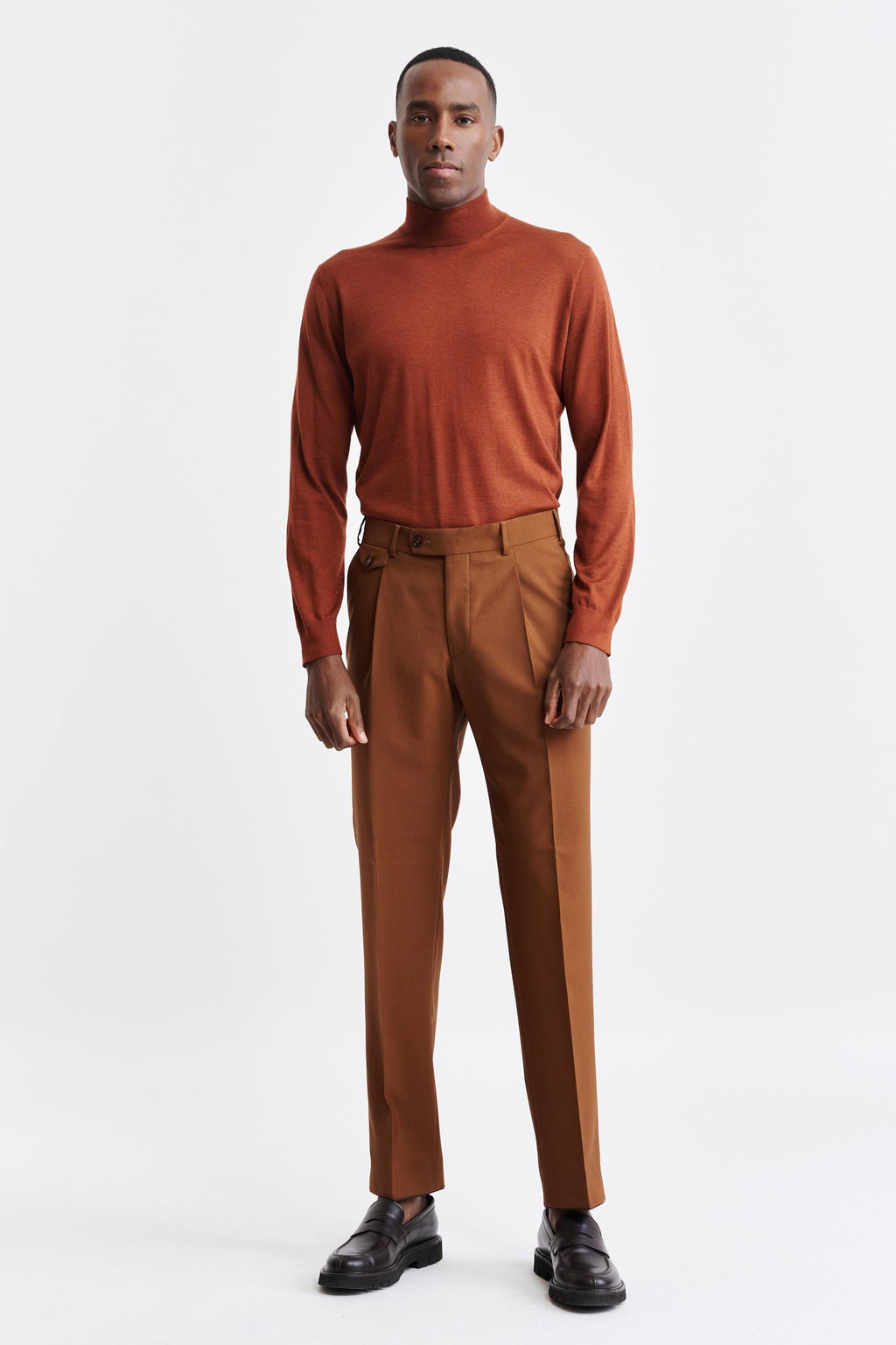 Medium Brown 100% Wool Super 100's Farley Trousers New Deluxe — detail 1