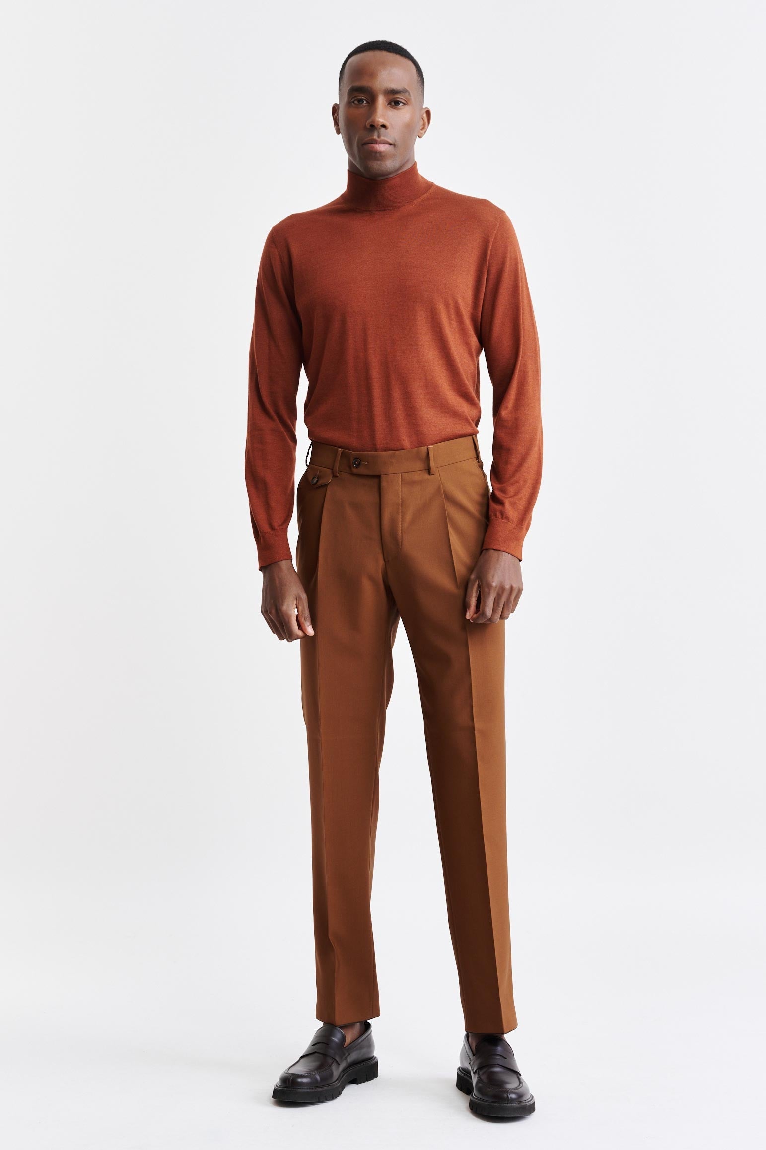 Medium Brown 100% Wool Super 100's Farley Trousers New Deluxe — detail 1