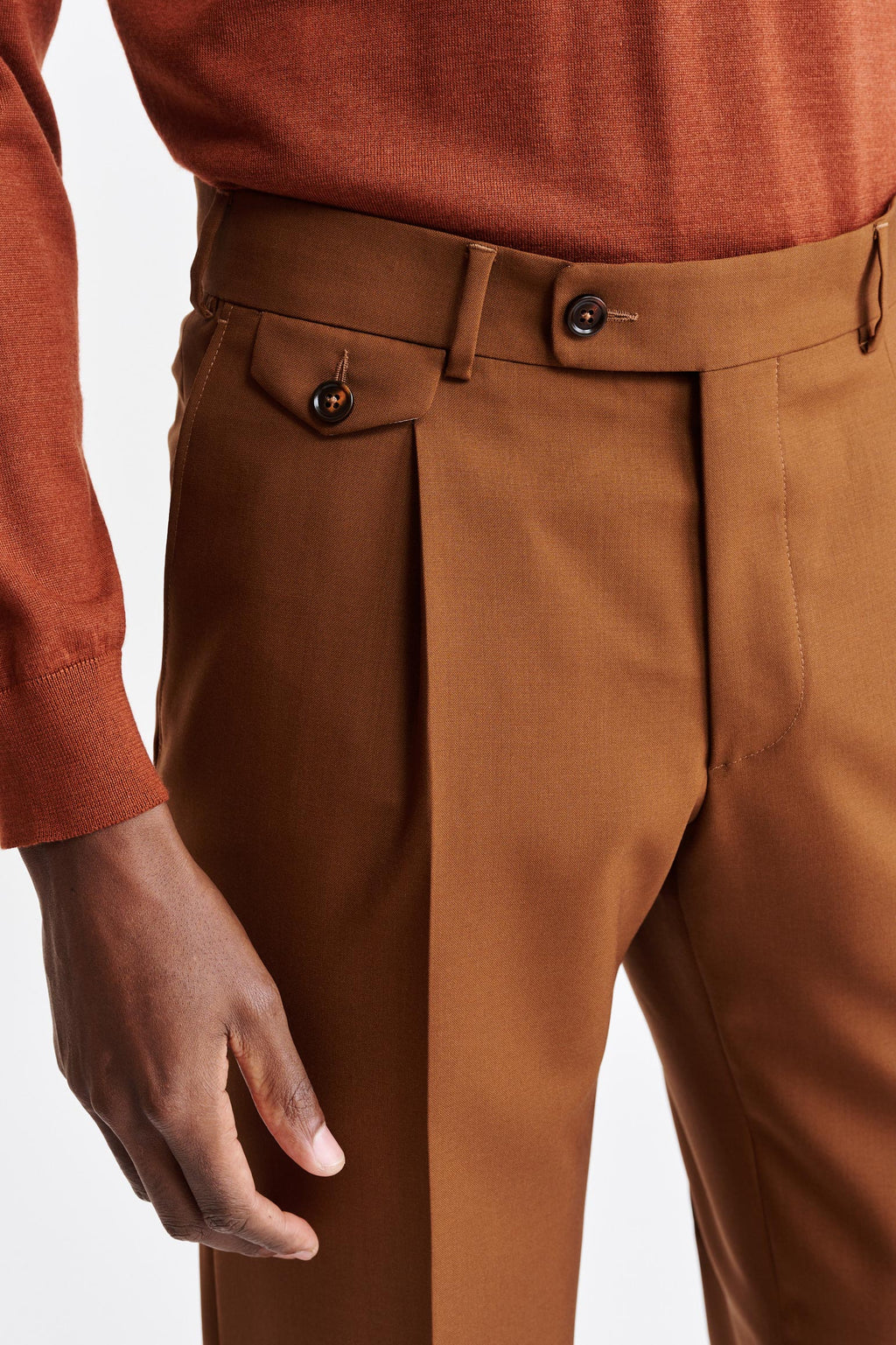 Medium Brown 100% Wool Super 100's Farley Trousers New Deluxe — detail 2