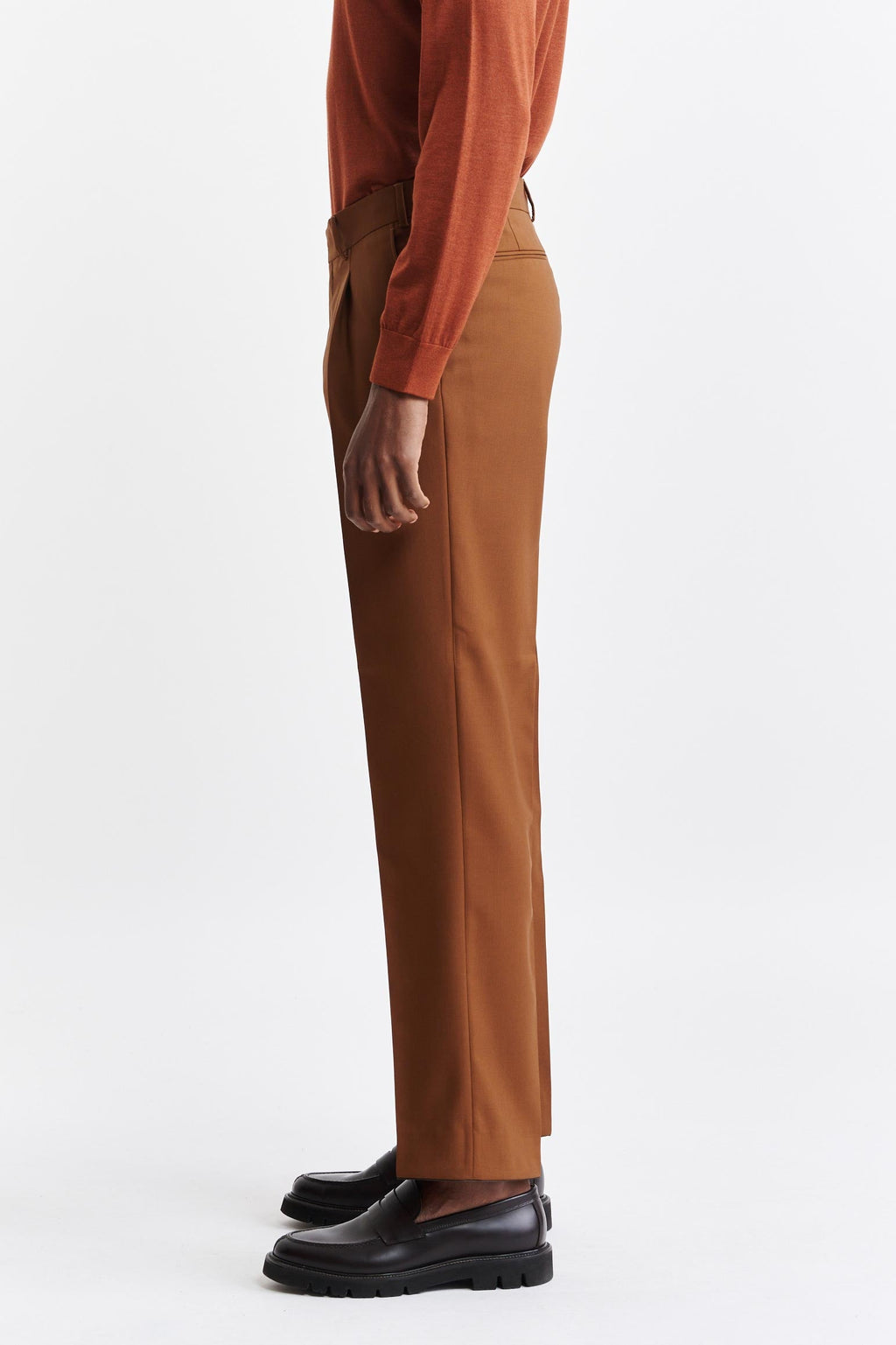 Medium Brown 100% Wool Super 100's Farley Trousers New Deluxe — detail 3