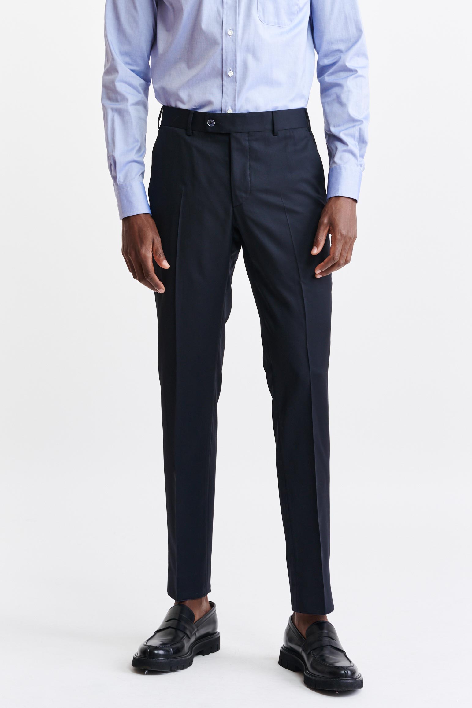 Dark Blue 100% Wool Super 100's Farley Trousers New Deluxe