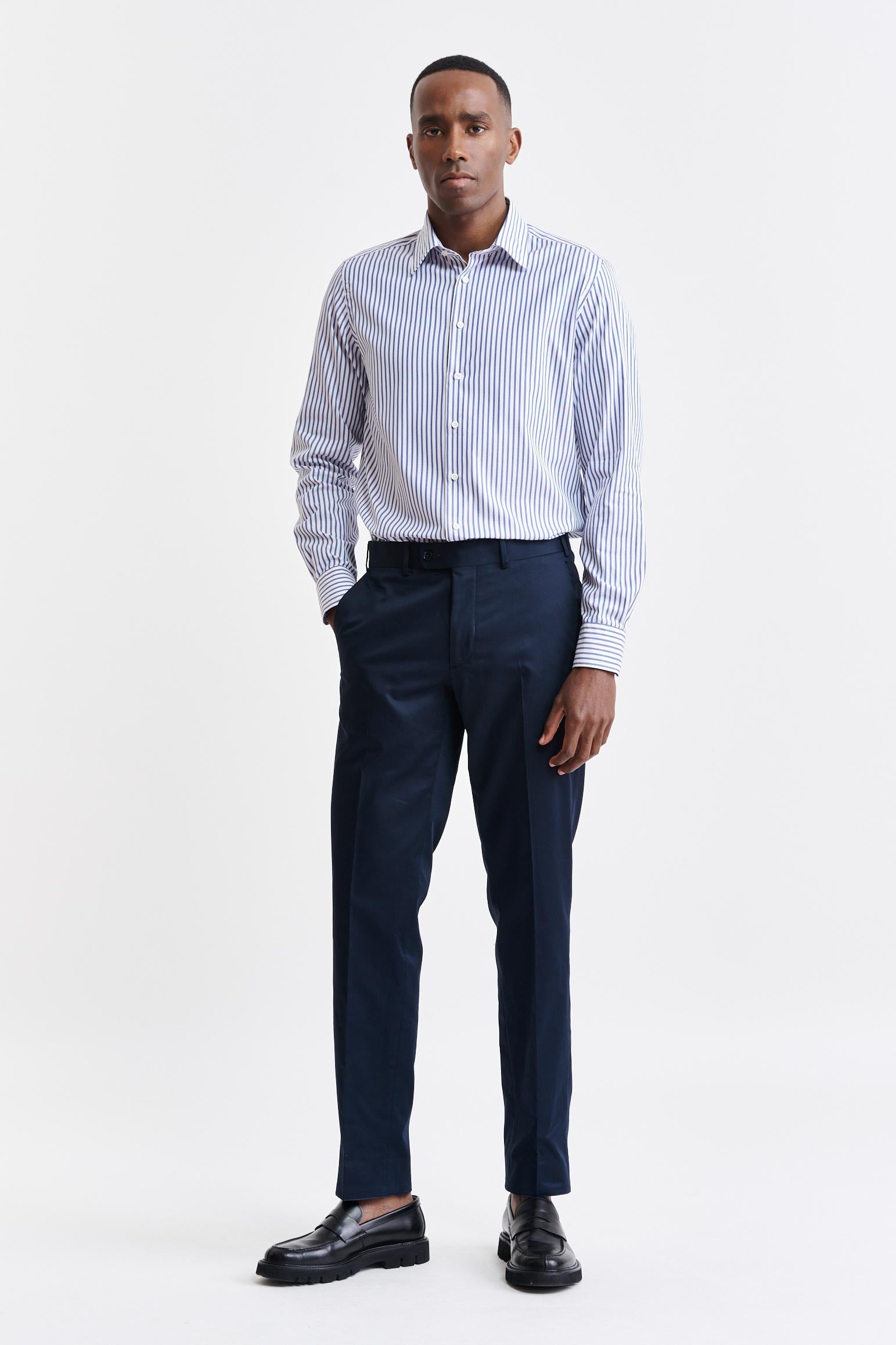Dark Blue 100% Cotton Farley Trousers Cashmere Cotton — detail 1