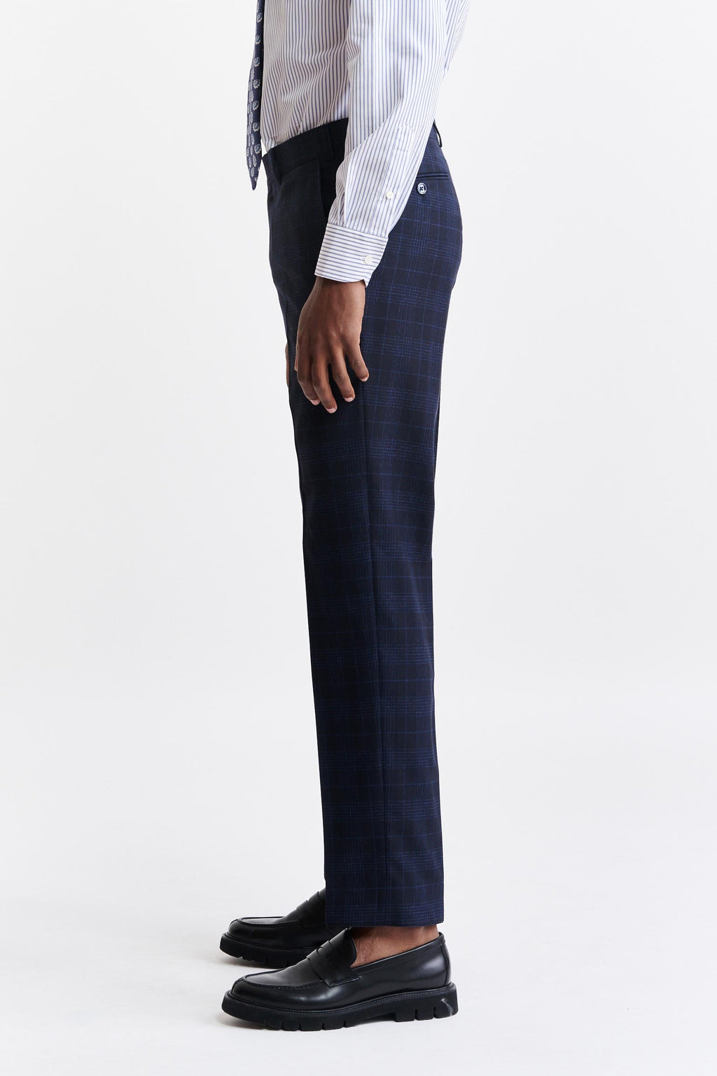 Dark Blue Wool & Cotton Farley Trousers Riviera Trend — detail 1