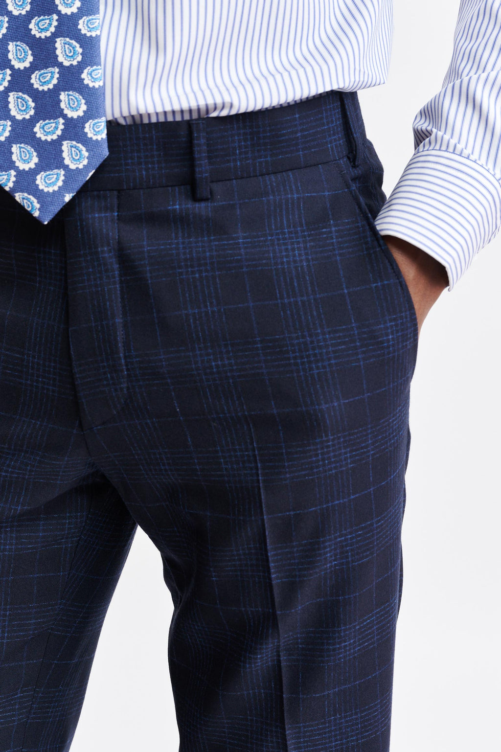 Dark Blue Wool & Cotton Farley Trousers Riviera Trend — detail 3