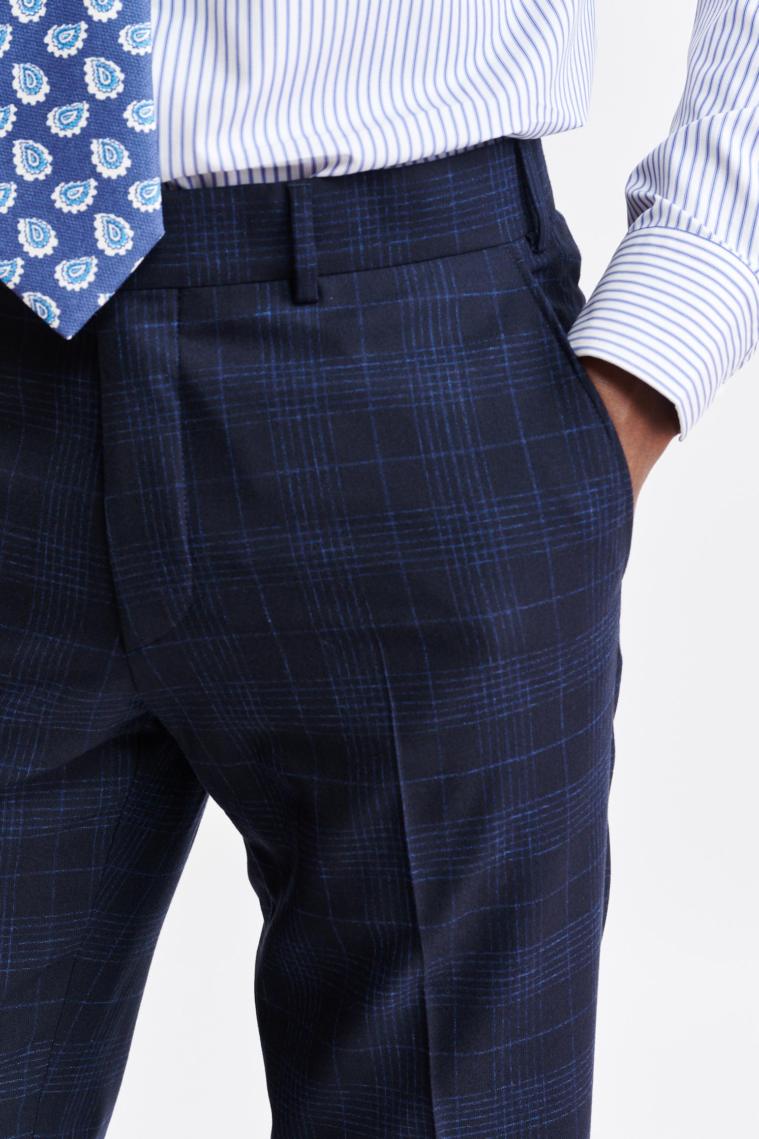 Dark Blue Wool & Cotton Farley Trousers Riviera Trend — detail 3