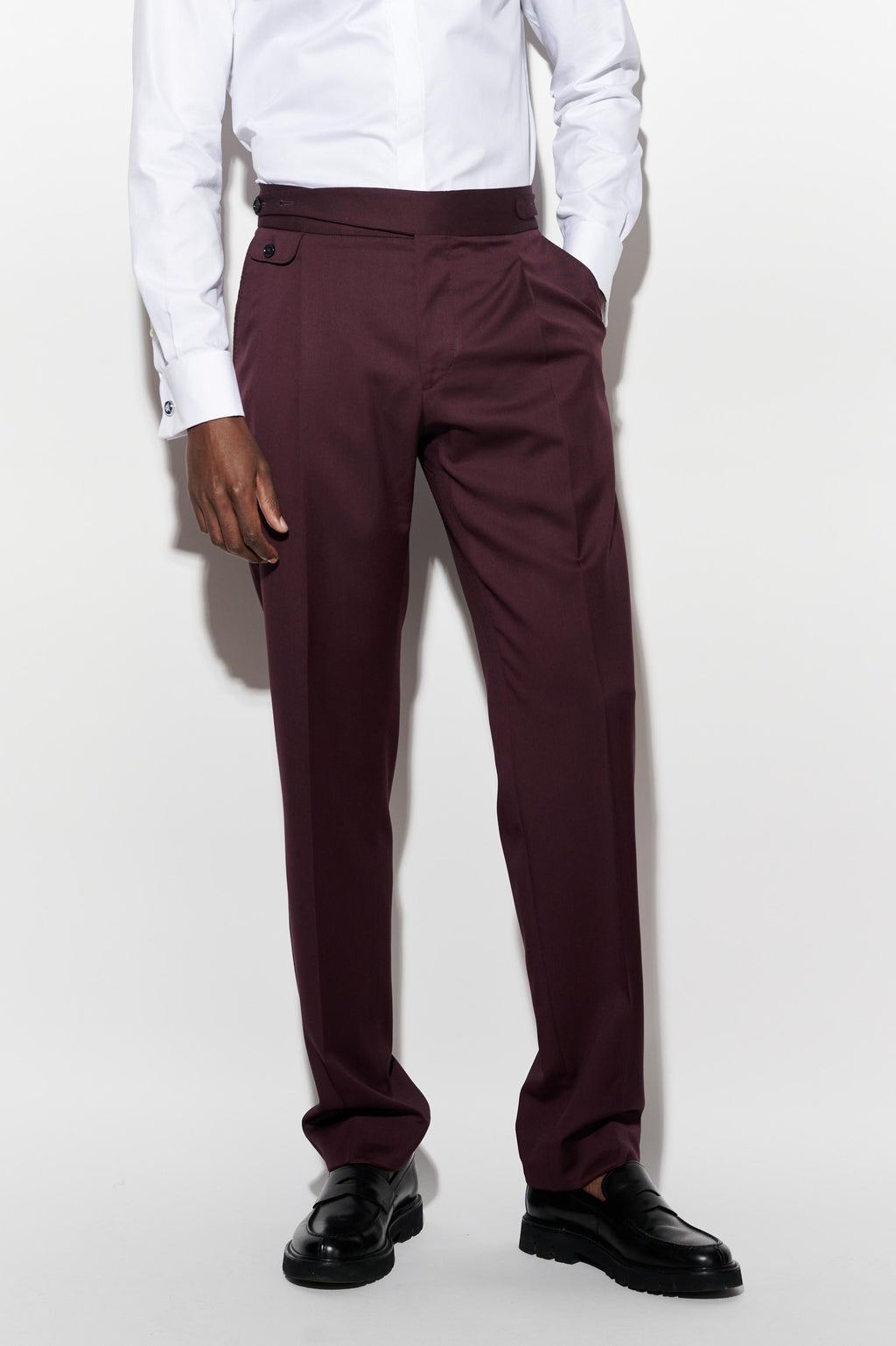 Dark Red 100% Wool Super 100's Gurkha Trousers New Deluxe