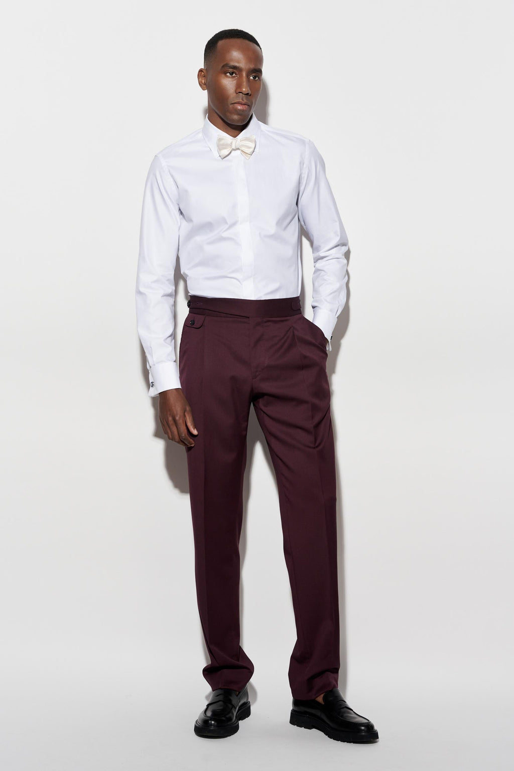 Dark Red 100% Wool Super 100's Gurkha Trousers New Deluxe — detail 1
