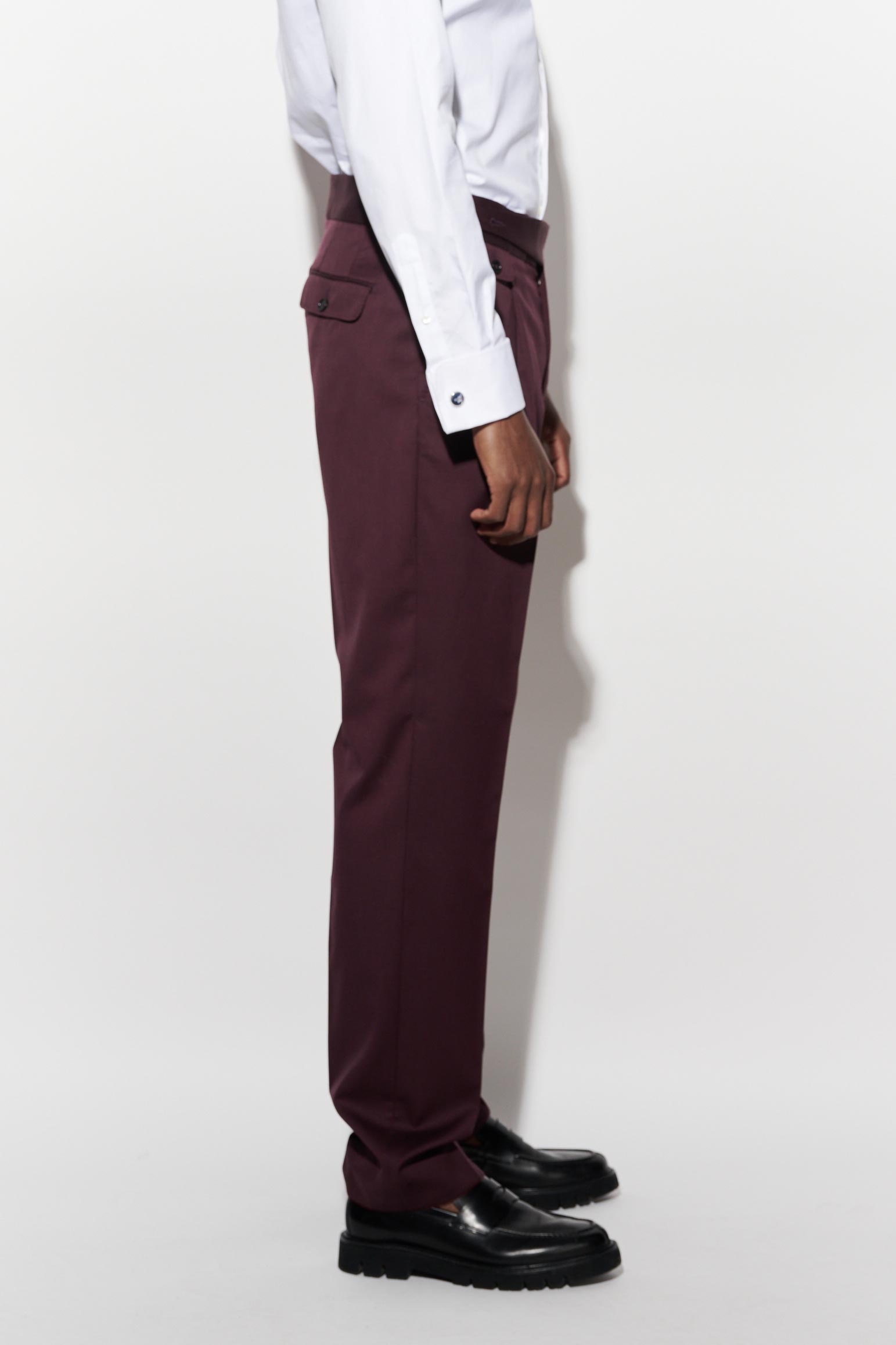 Dark Red 100% Wool Super 100's Gurkha Trousers New Deluxe — detail 2