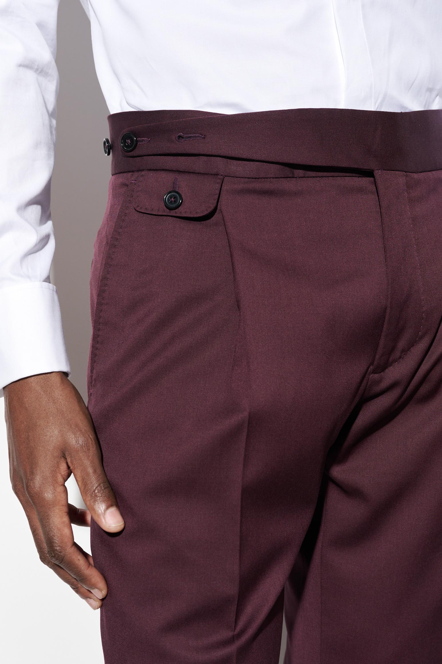 Dark Red 100% Wool Super 100's Gurkha Trousers New Deluxe — detail 3