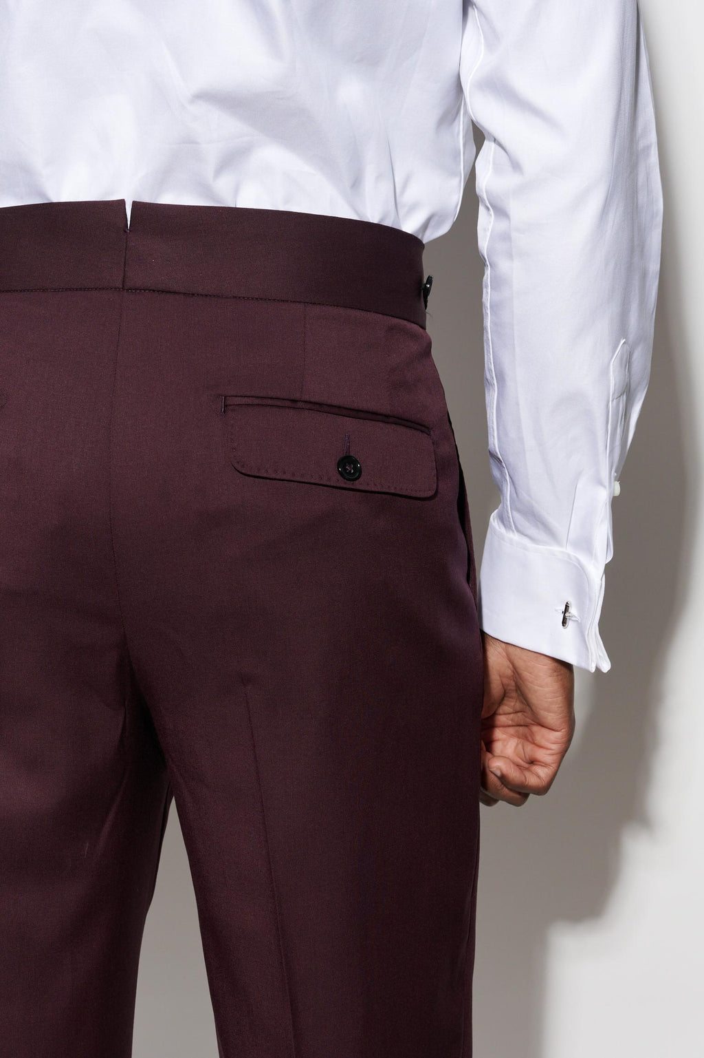 Dark Red 100% Wool Super 100's Gurkha Trousers New Deluxe — detail 5