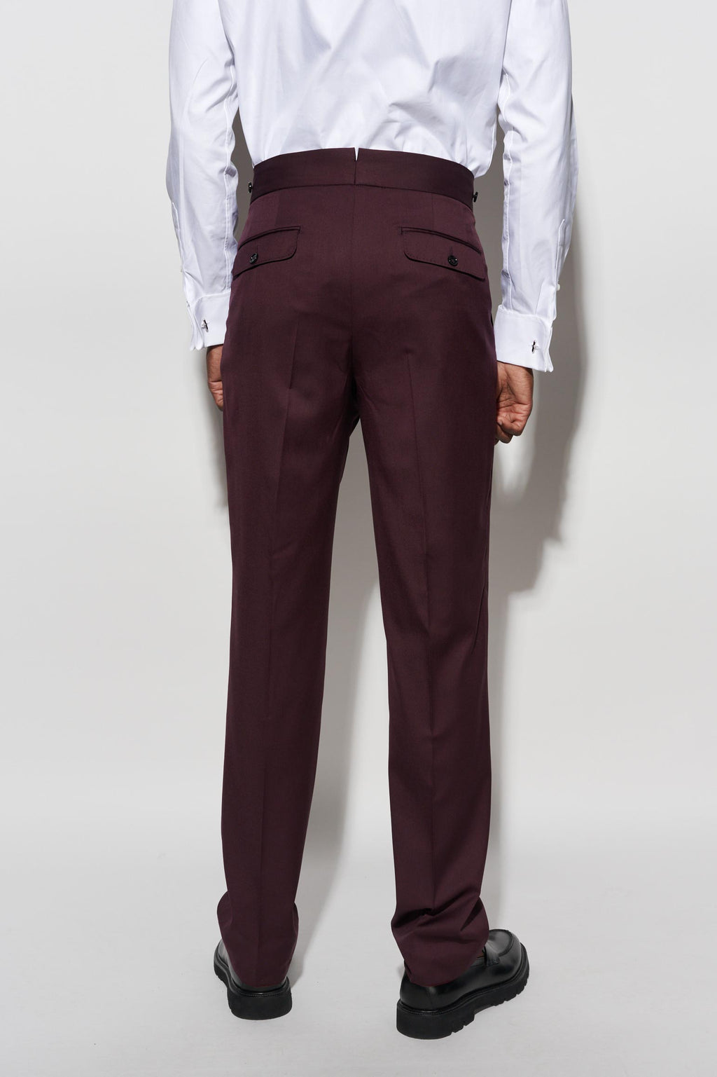 Dark Red 100% Wool Super 100's Gurkha Trousers New Deluxe — detail 6